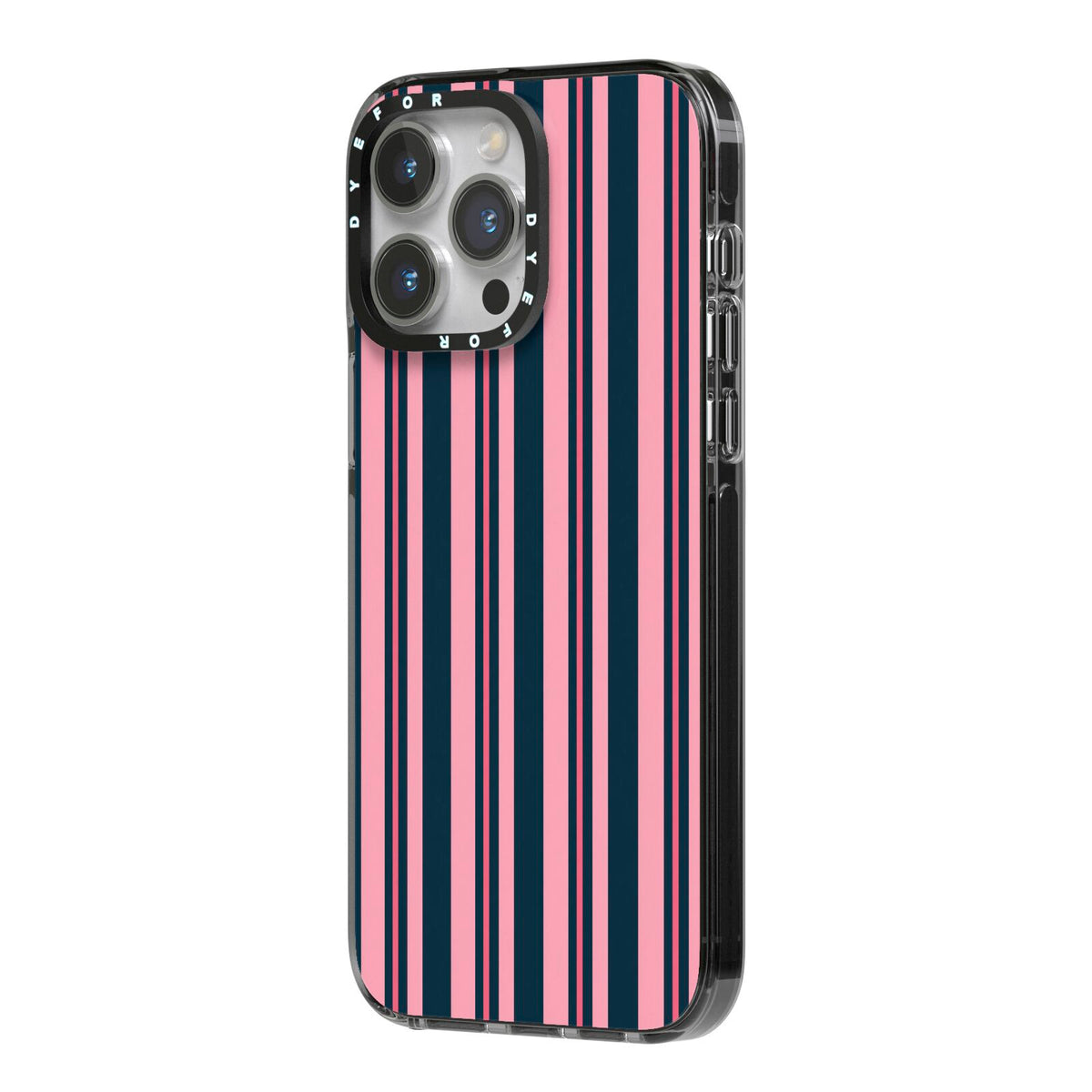 Midnight Candy iPhone 14 Pro Max Black Impact Case Side Angle on Silver phone