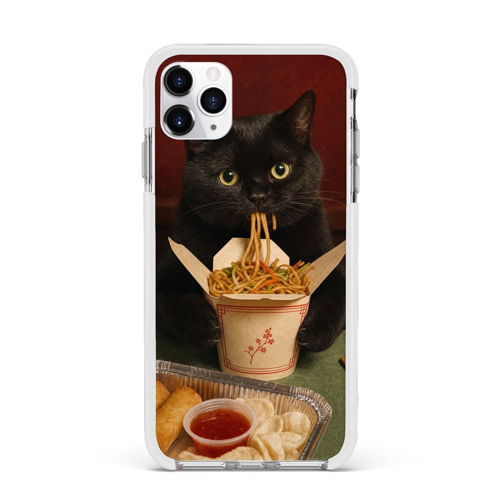 Midnight Chow Mein Apple iPhone 11 Pro Max in Silver with White Impact Case