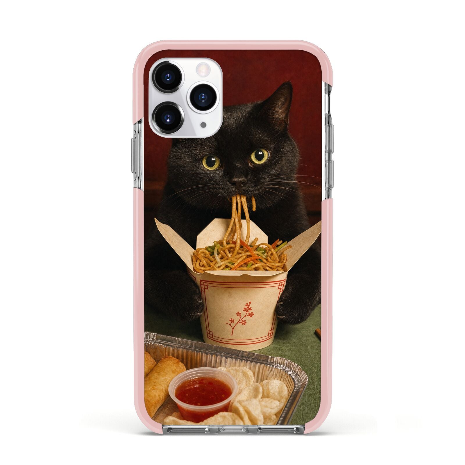 Midnight Chow Mein Apple iPhone 11 Pro in Silver with Pink Impact Case