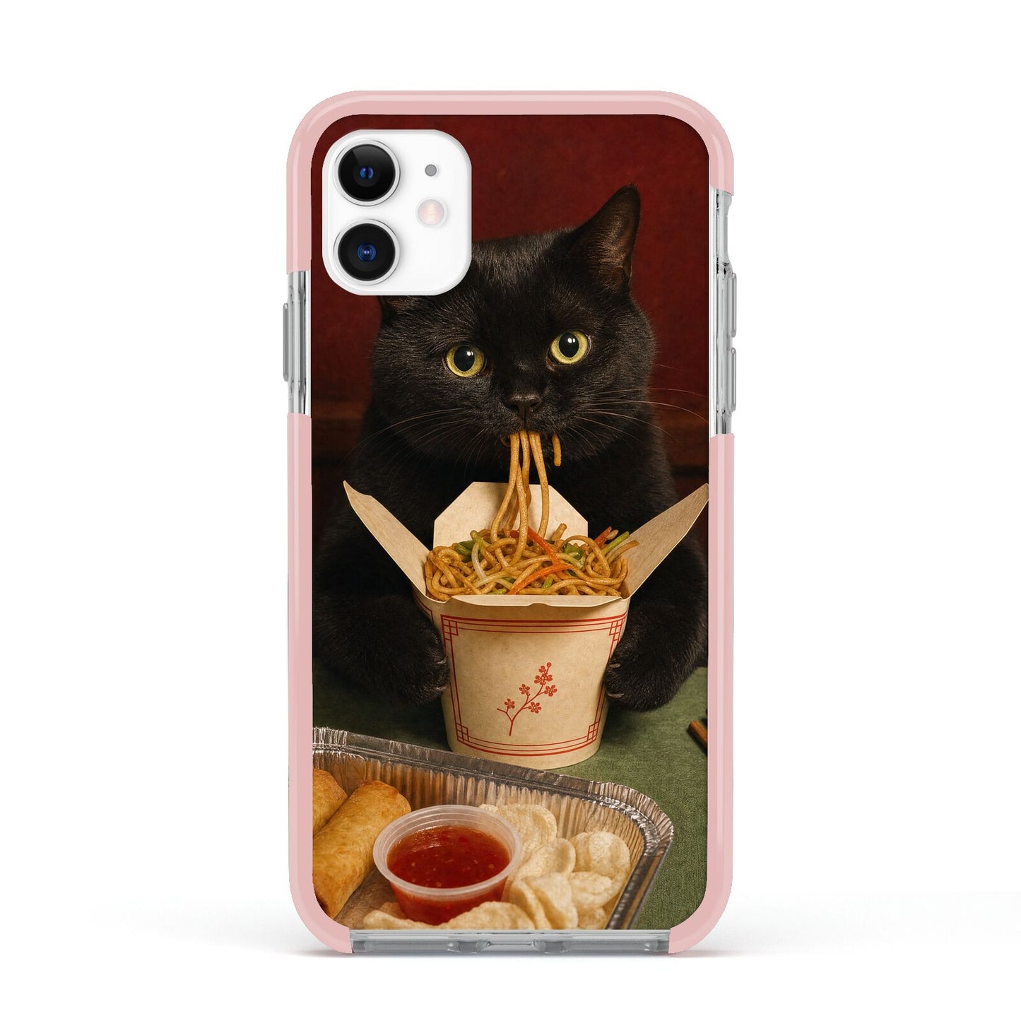 Midnight Chow Mein Apple iPhone 11 in White with Pink Impact Case