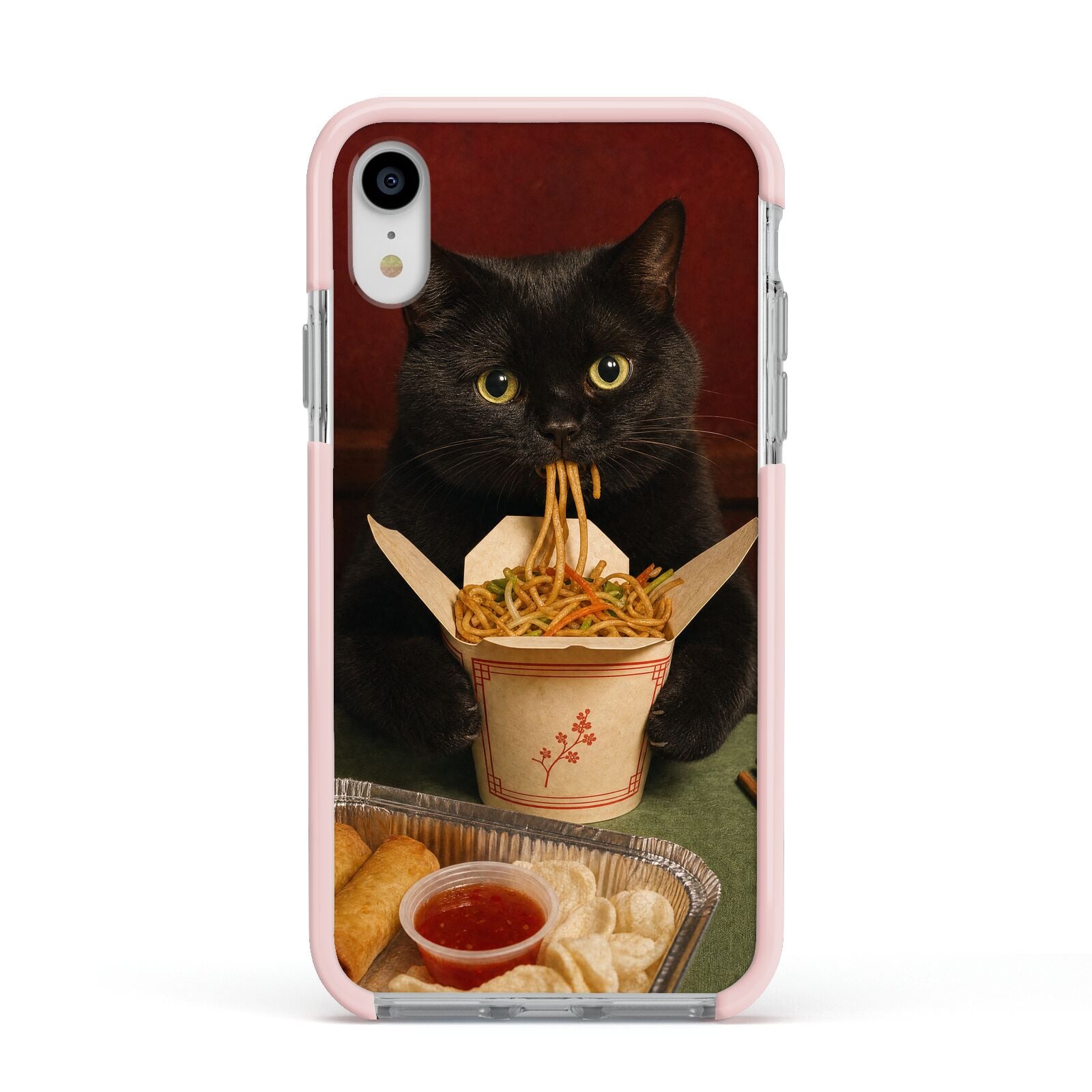 Midnight Chow Mein Apple iPhone XR Impact Case Pink Edge on Silver Phone