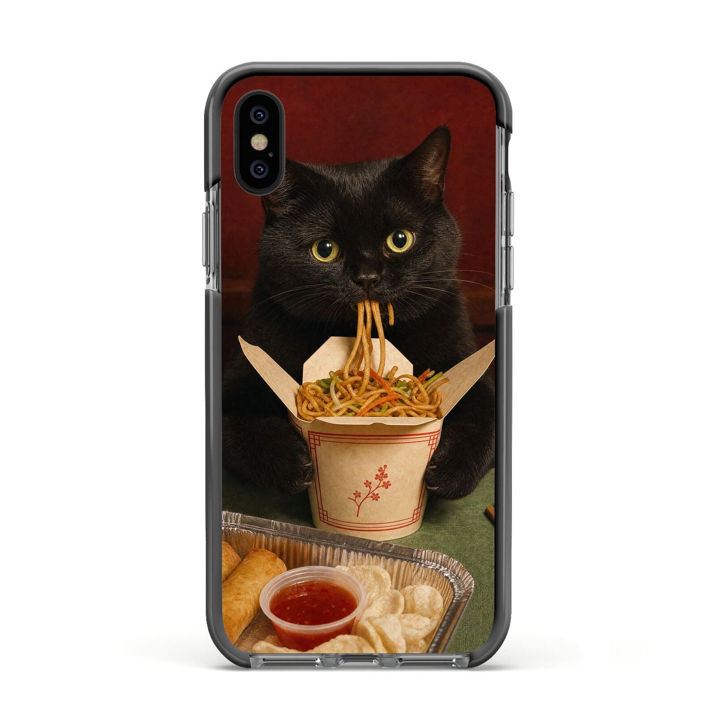 Midnight Chow Mein Apple iPhone Xs Impact Case Black Edge on Black Phone