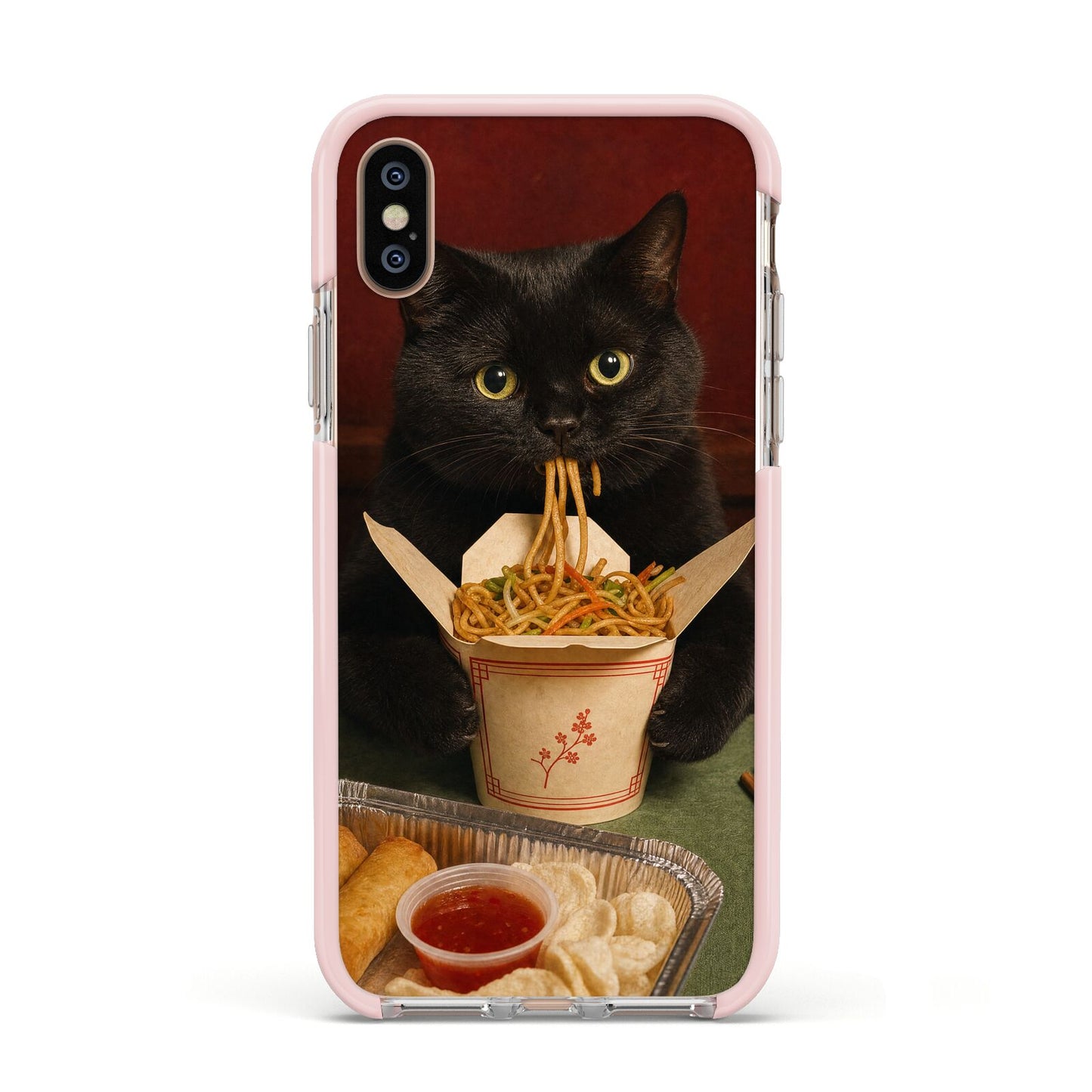Midnight Chow Mein Apple iPhone Xs Impact Case Pink Edge on Gold Phone