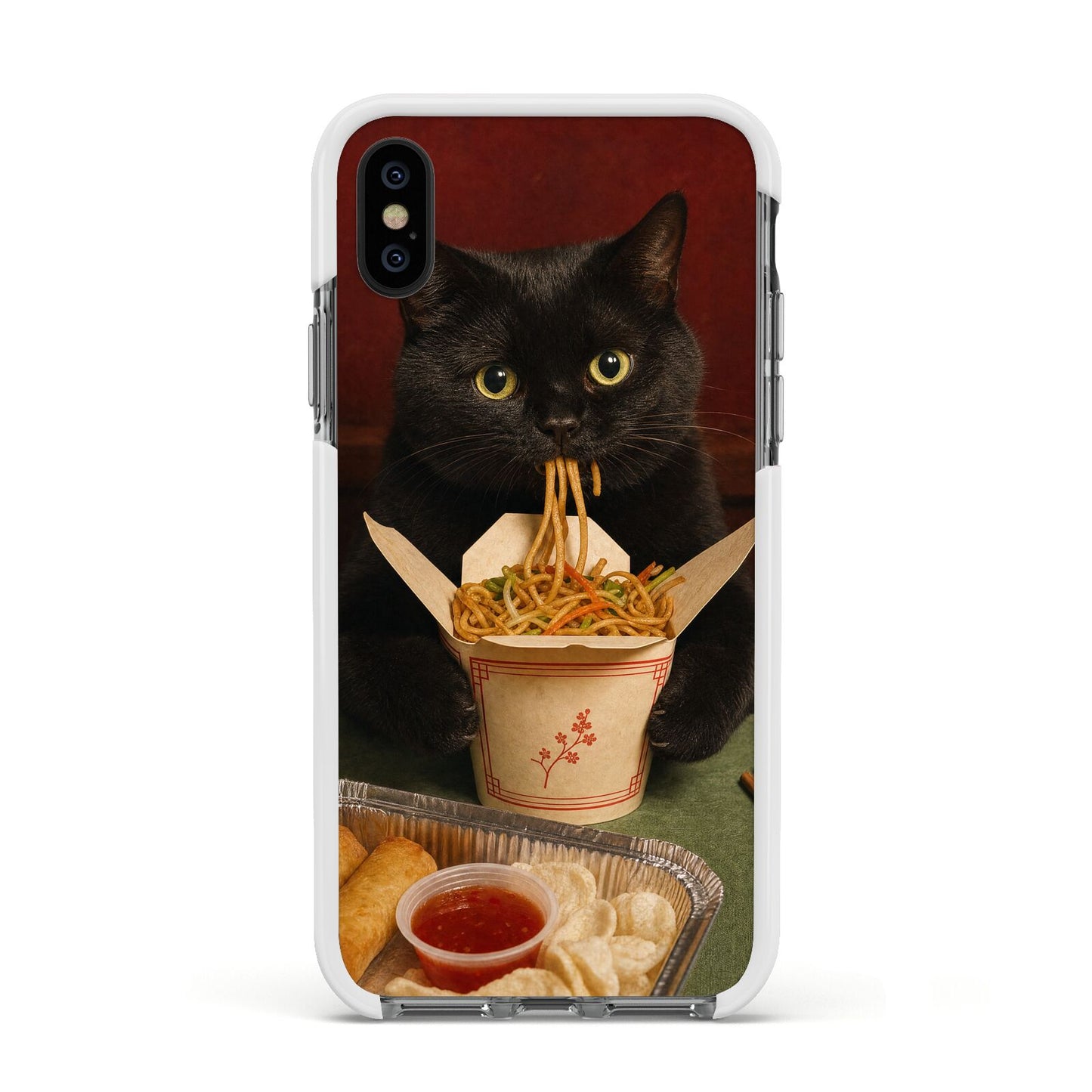 Midnight Chow Mein Apple iPhone Xs Impact Case White Edge on Black Phone