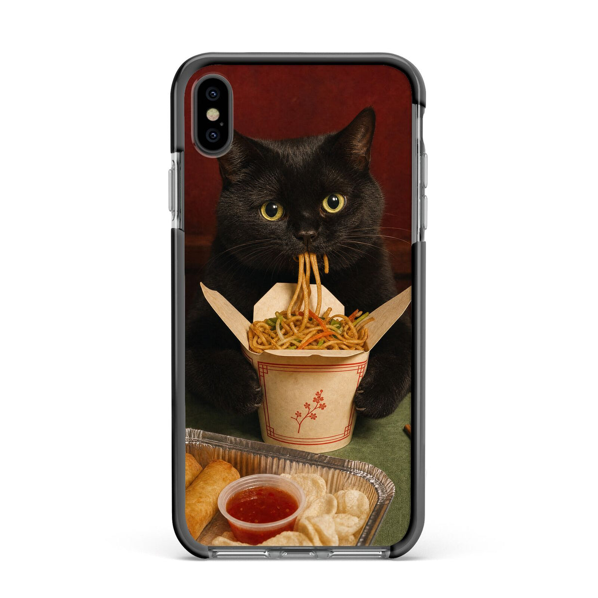 Midnight Chow Mein Apple iPhone Xs Max Impact Case Black Edge on Black Phone