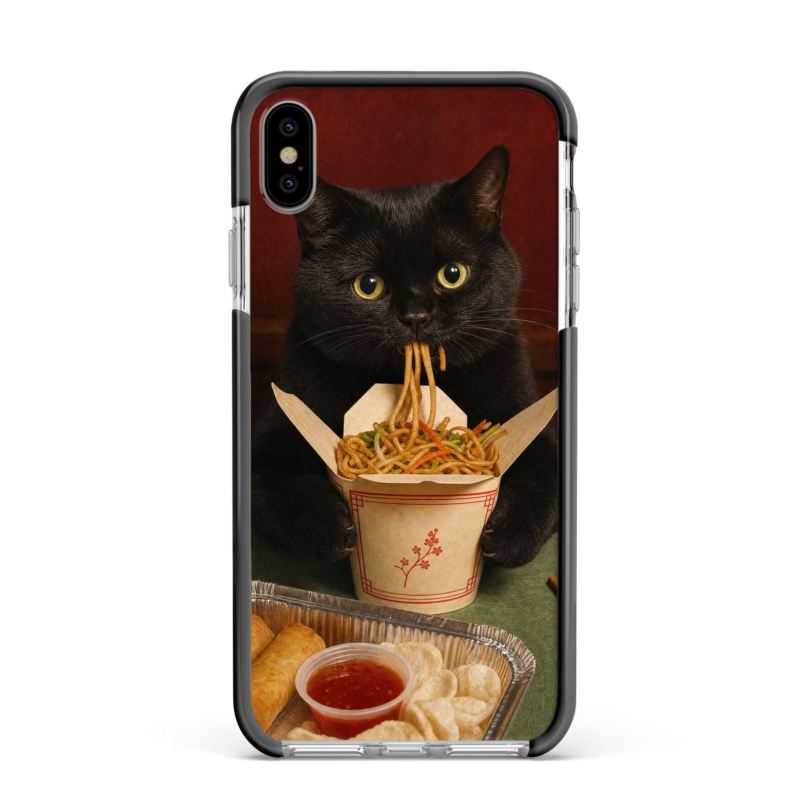 Midnight Chow Mein Apple iPhone Xs Max Impact Case Black Edge on Silver Phone