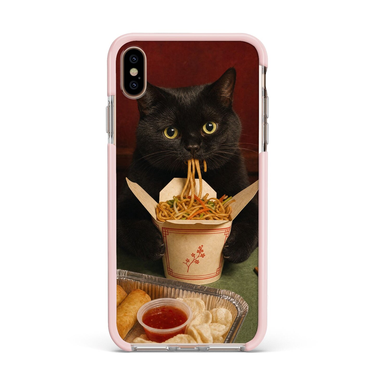 Midnight Chow Mein Apple iPhone Xs Max Impact Case Pink Edge on Gold Phone