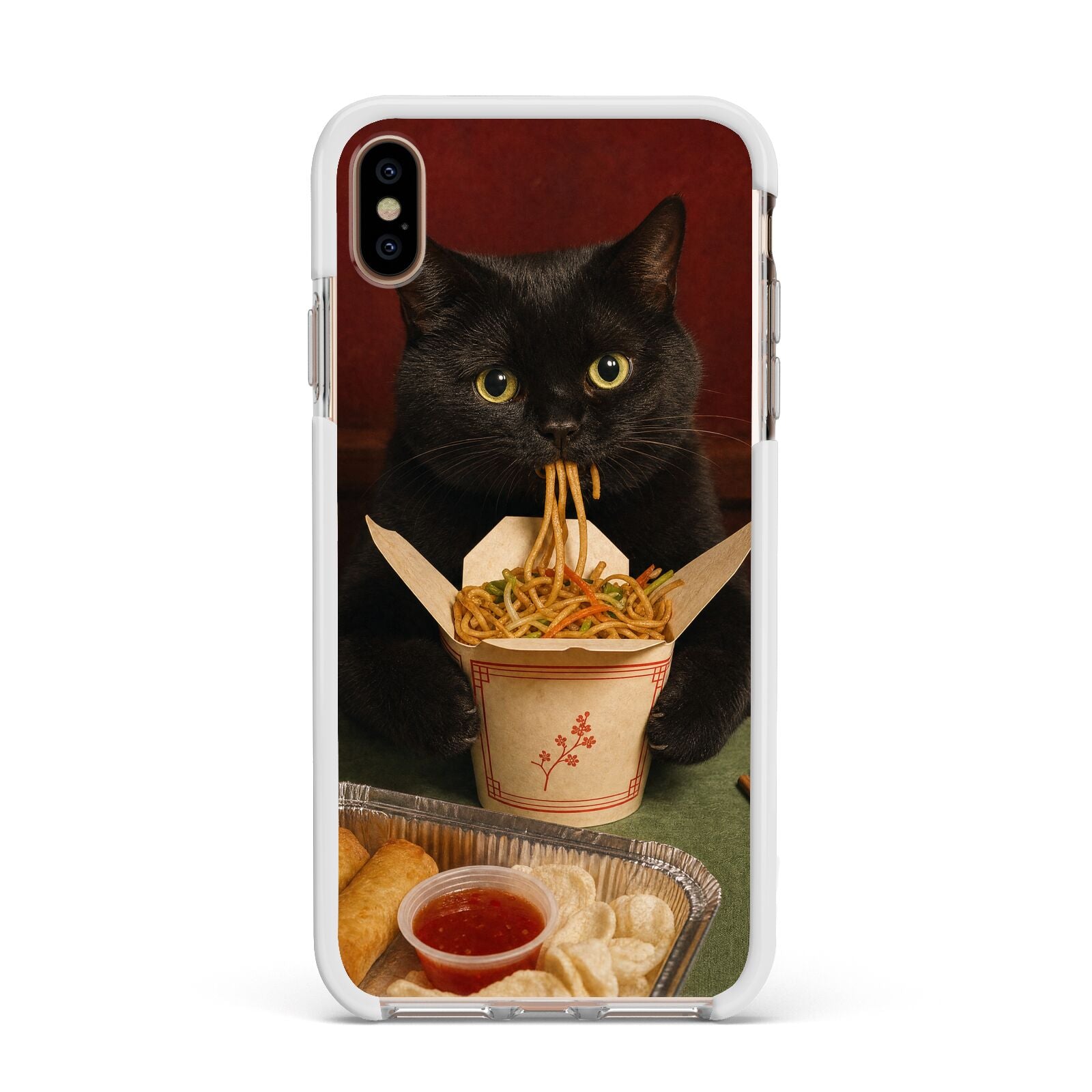 Midnight Chow Mein Apple iPhone Xs Max Impact Case White Edge on Gold Phone