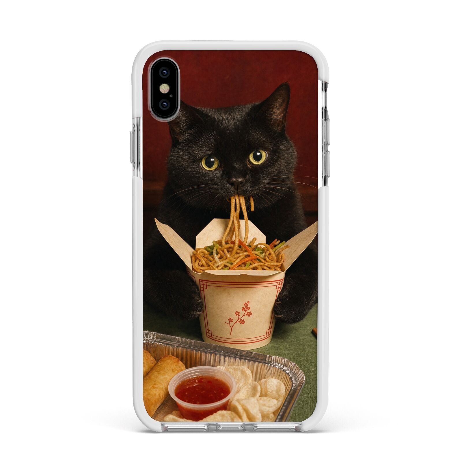 Midnight Chow Mein Apple iPhone Xs Max Impact Case White Edge on Silver Phone