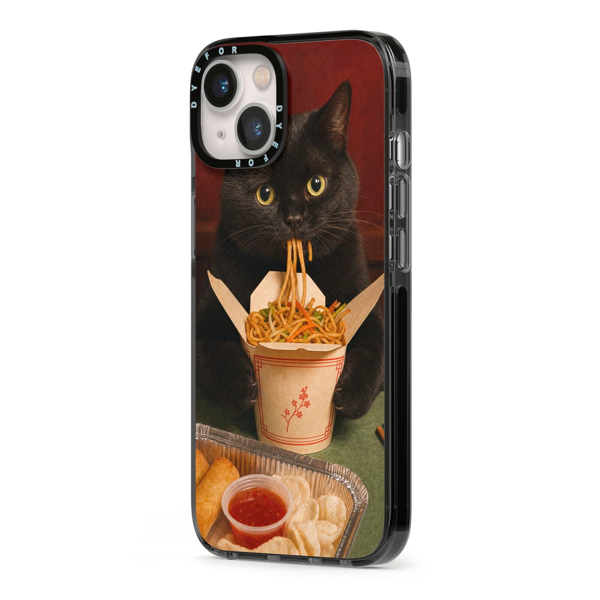 Midnight Chow Mein iPhone 13 Black Impact Case Side Angle on Silver phone