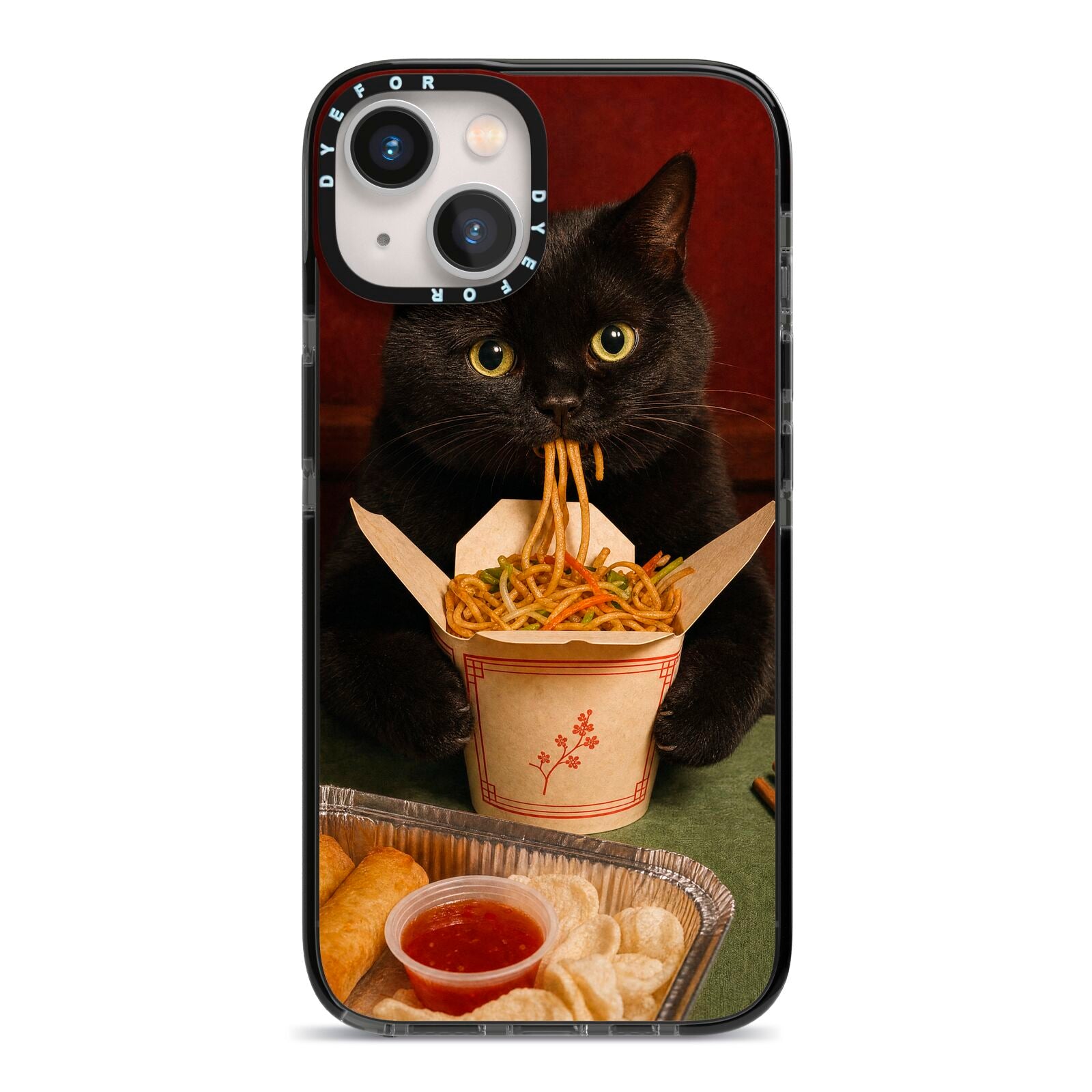 Midnight Chow Mein iPhone 13 Black Impact Case on Silver phone