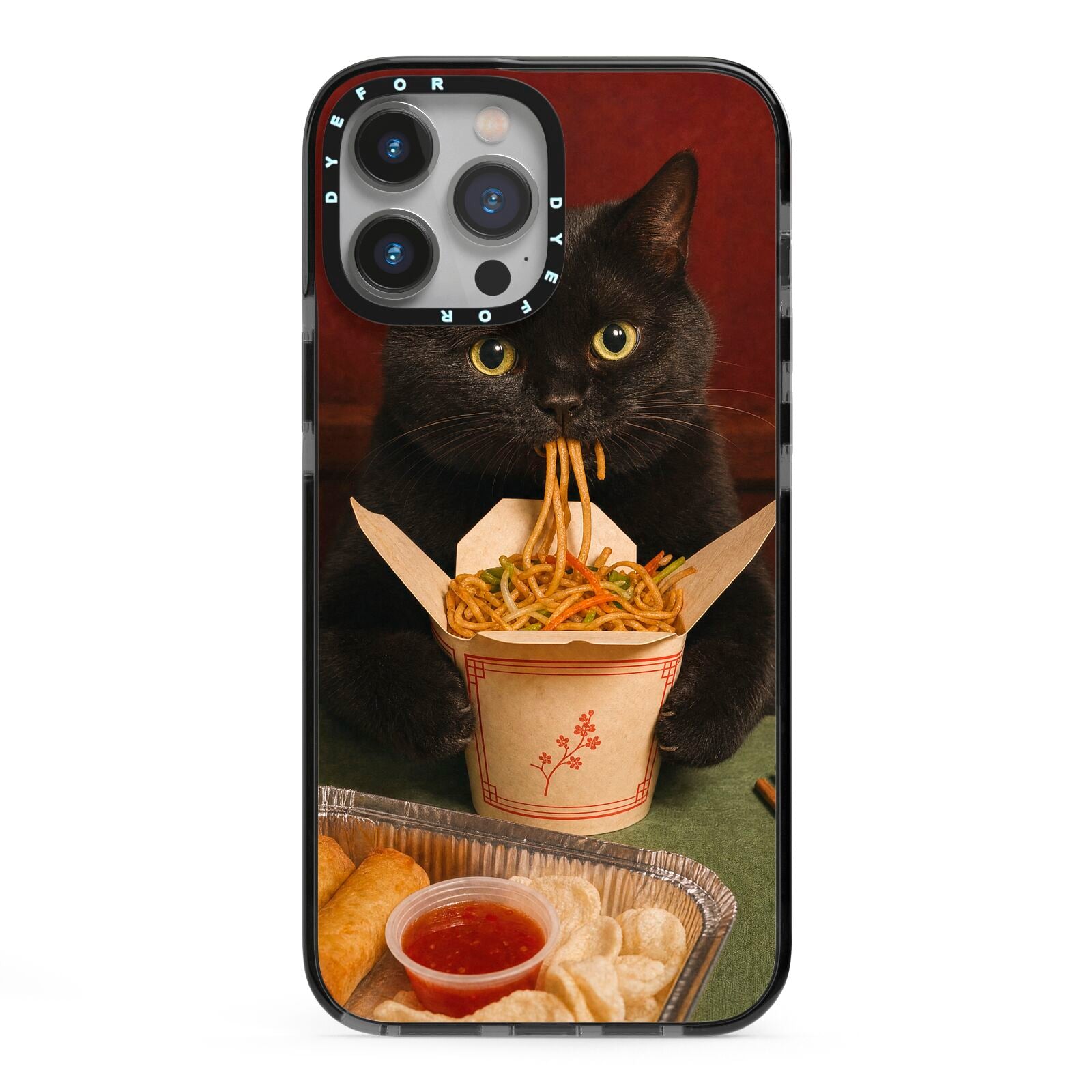 Midnight Chow Mein iPhone 13 Pro Max Black Impact Case on Silver phone