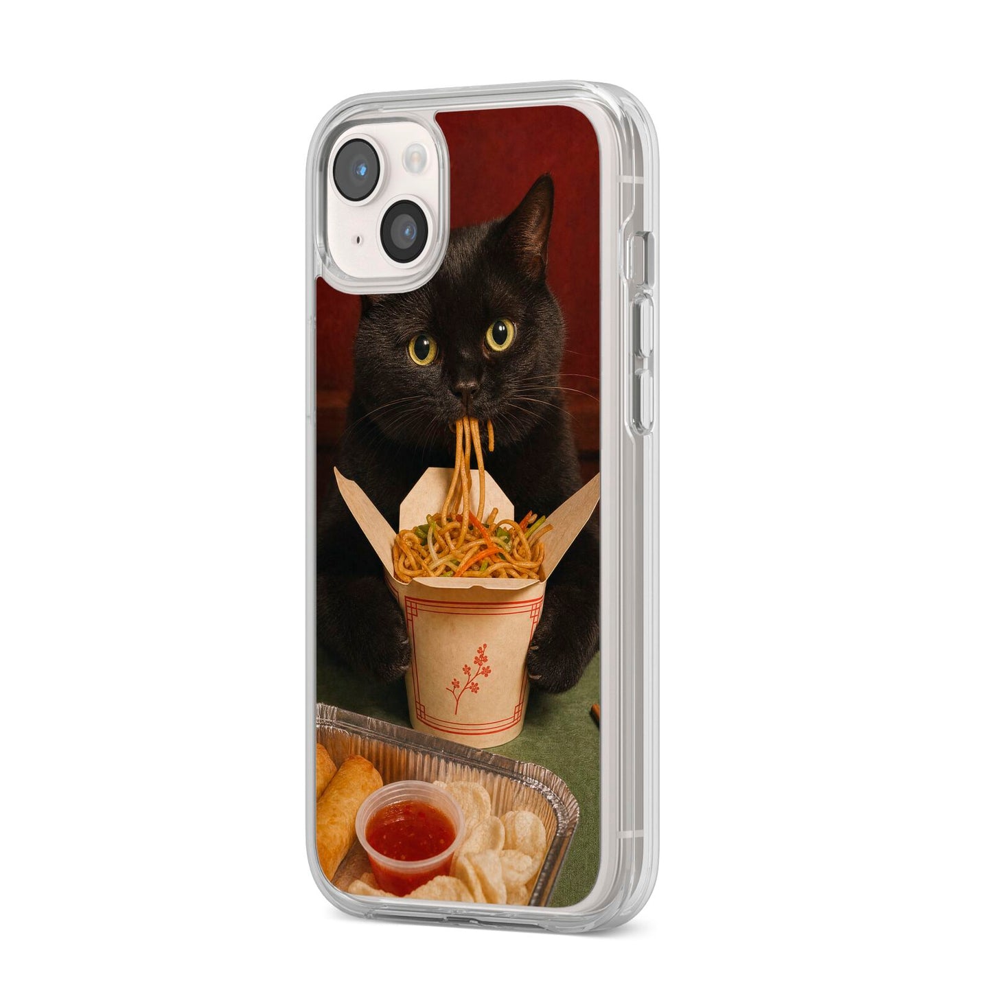Midnight Chow Mein iPhone 14 Plus Clear Tough Case Starlight Angled Image