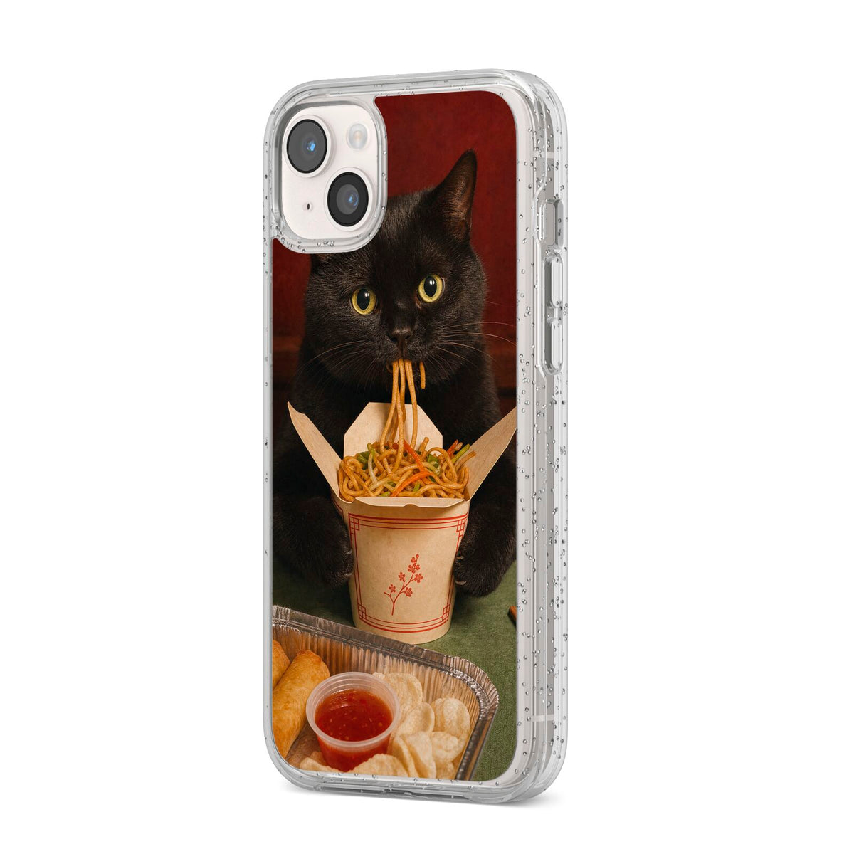 Midnight Chow Mein iPhone 14 Plus Glitter Tough Case Starlight Angled Image