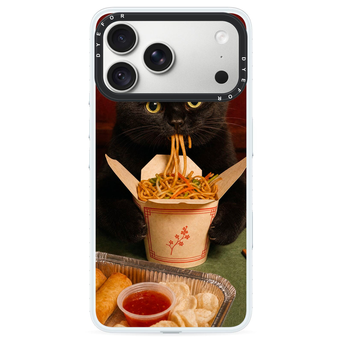 Midnight Chow Mein iPhone 18 Pro Black Impact Pre order Case on Silver phone