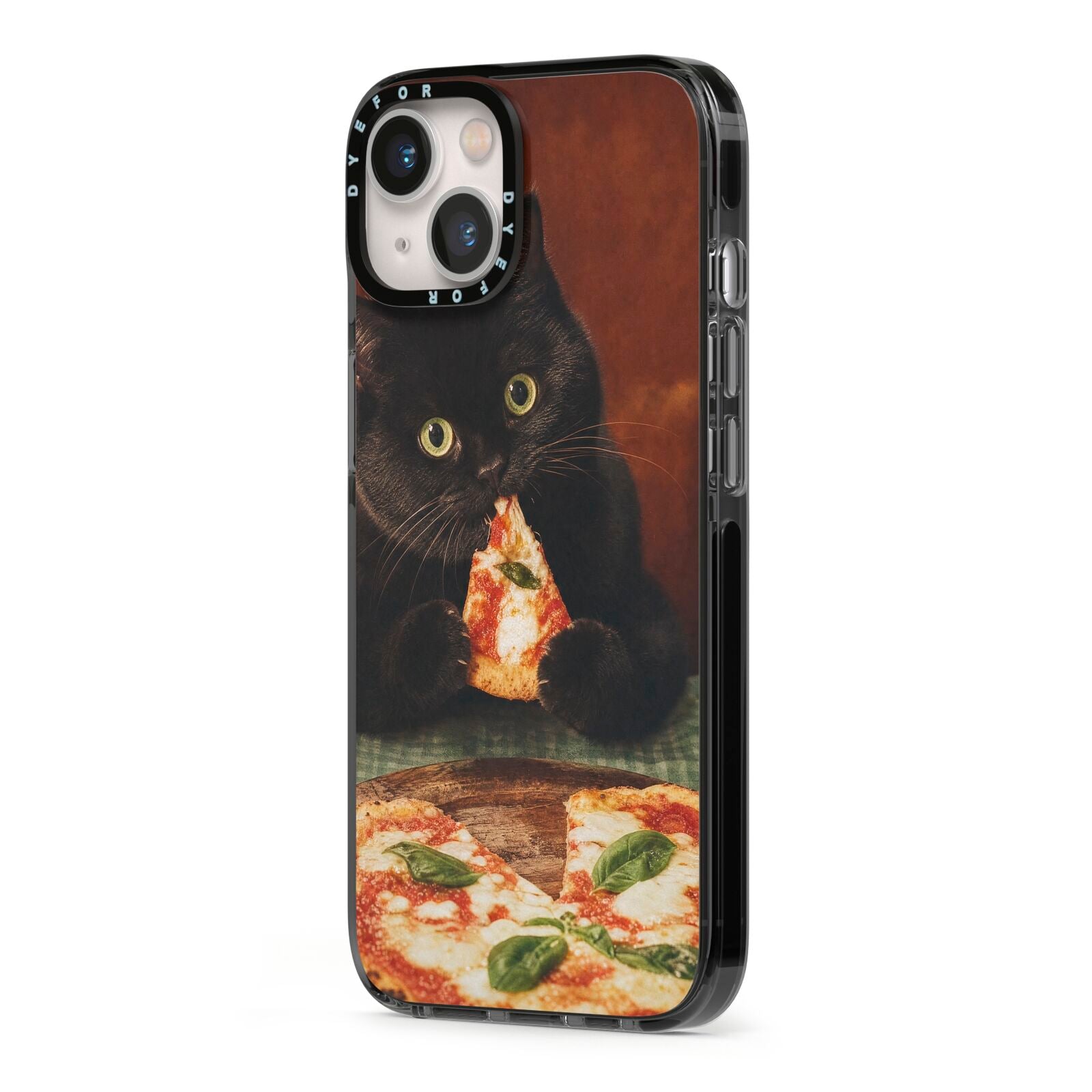 Midnight Margherita iPhone 13 Black Impact Case Side Angle on Silver phone