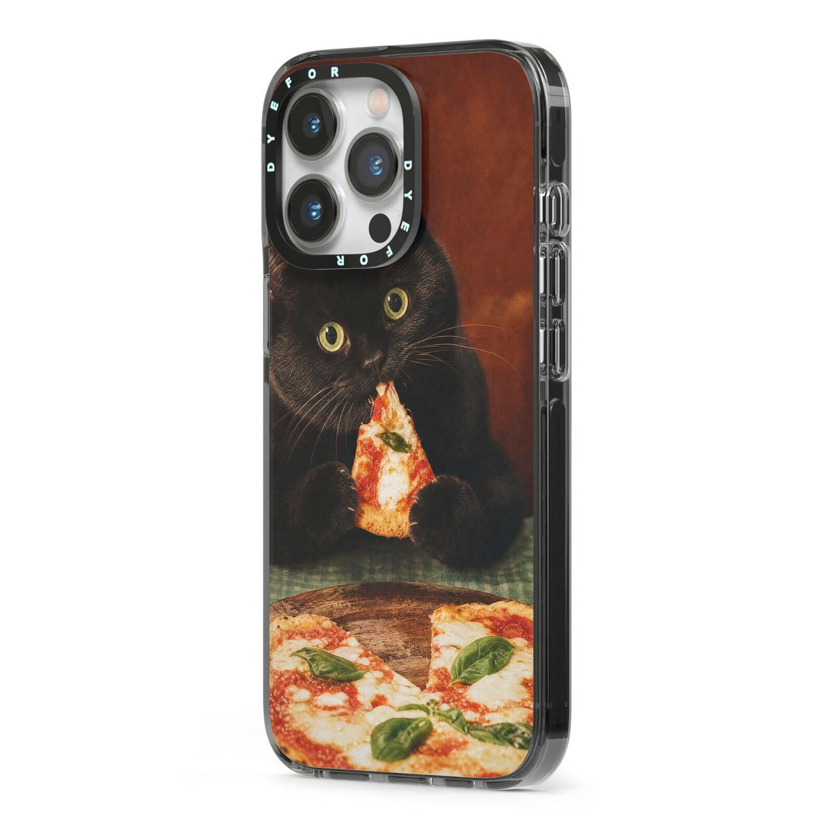 Midnight Margherita iPhone 13 Pro Black Impact Case Side Angle on Silver phone