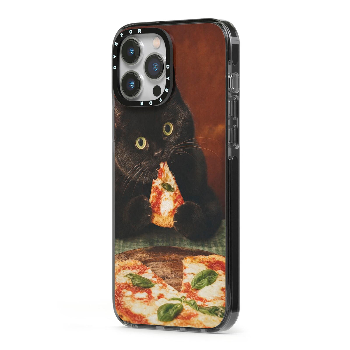 Midnight Margherita iPhone 13 Pro Max Black Impact Case Side Angle on Silver phone