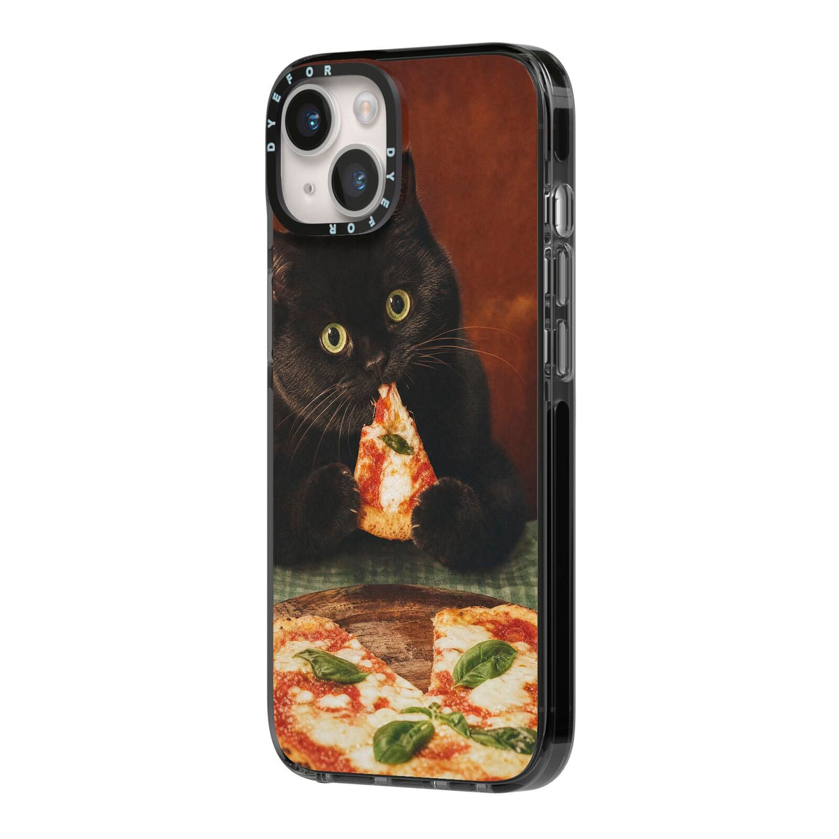 Midnight Margherita iPhone 14 Black Impact Case Side Angle on Silver phone