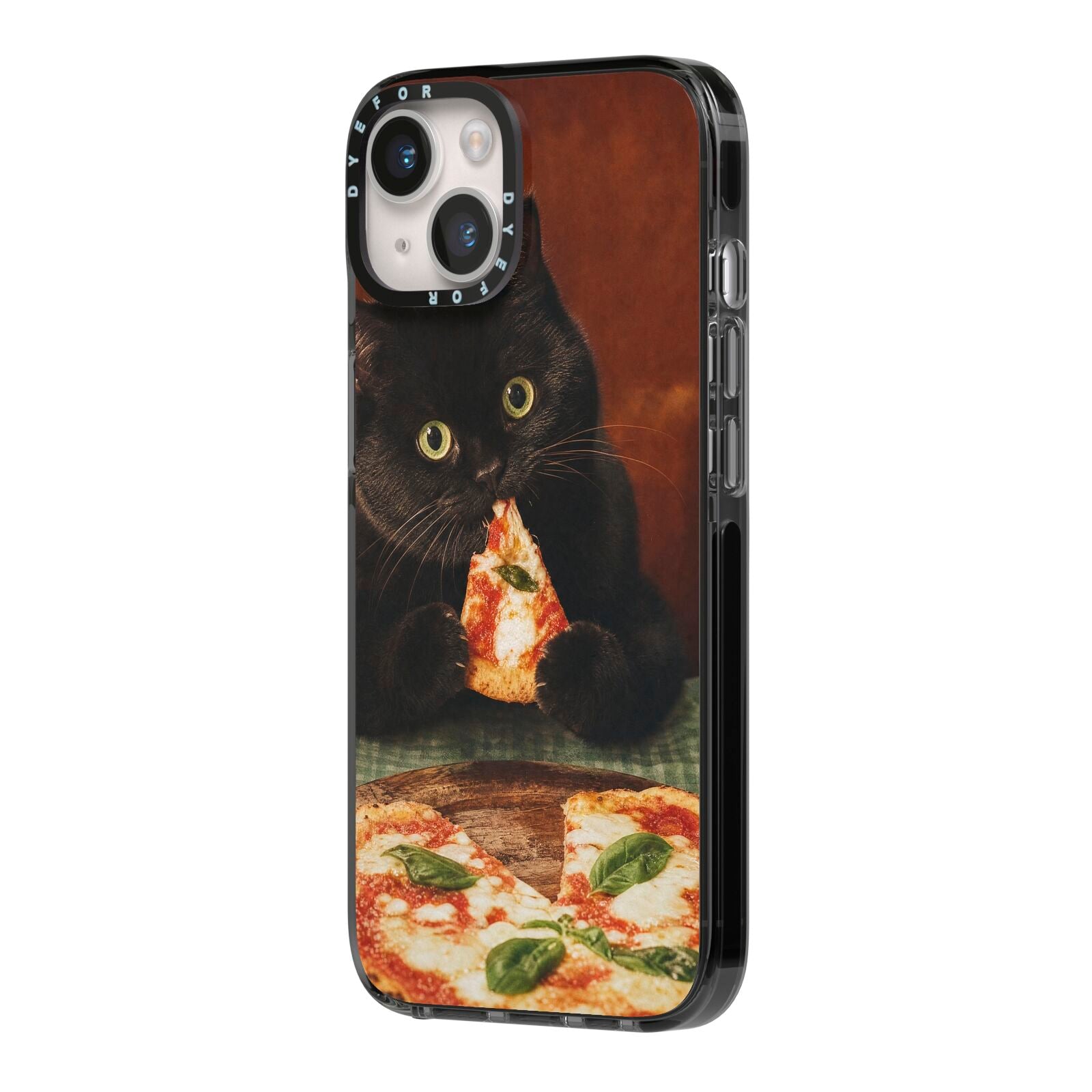 Midnight Margherita iPhone 14 Black Impact Case Side Angle on Silver phone