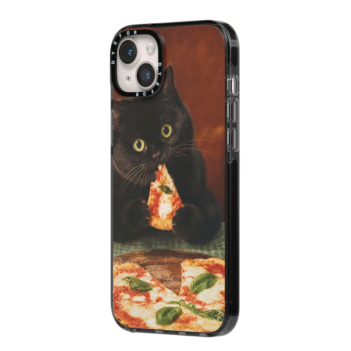 Midnight Margherita iPhone 14 Plus Black Impact Case Side Angle on Silver phone