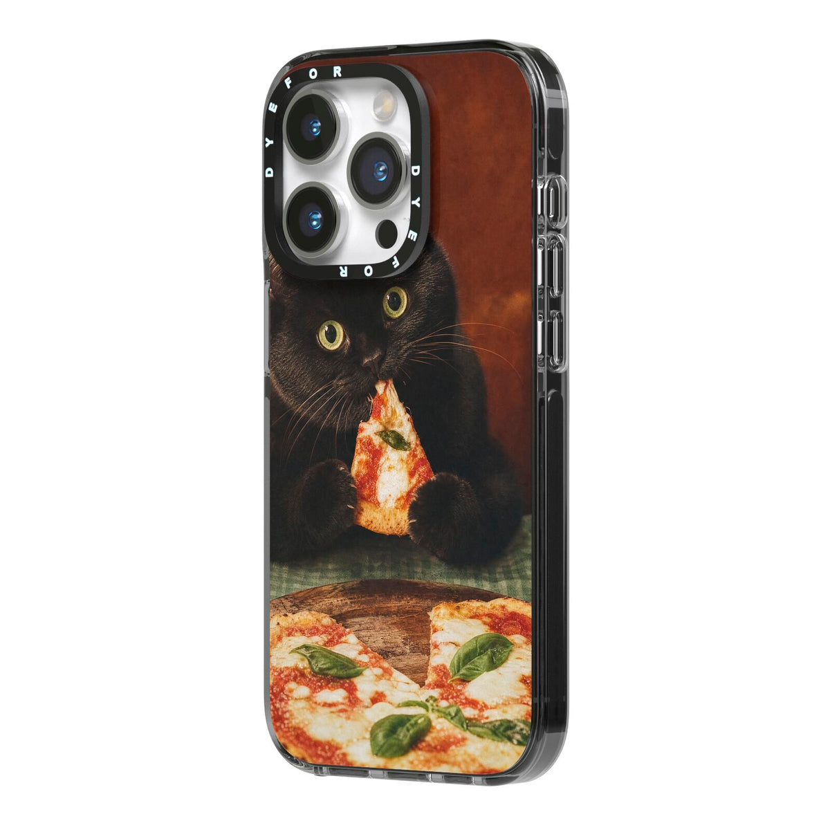 Midnight Margherita iPhone 14 Pro Black Impact Case Side Angle on Silver phone