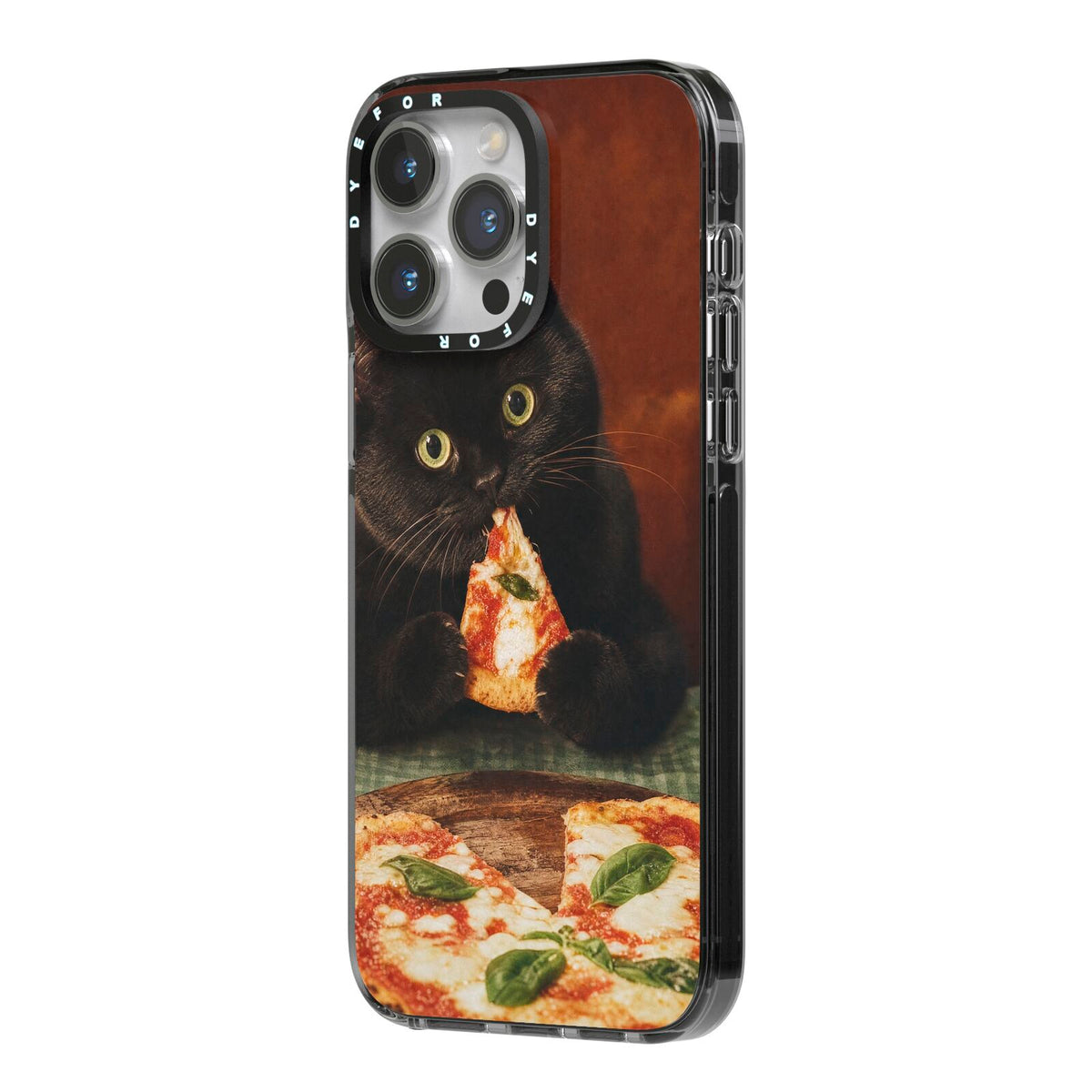 Midnight Margherita iPhone 14 Pro Max Black Impact Case Side Angle on Silver phone