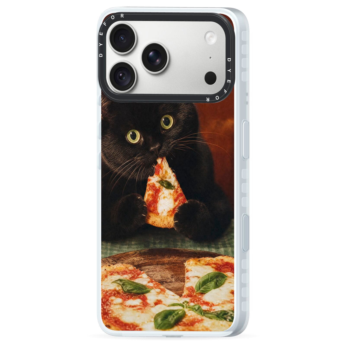 Midnight Margherita iPhone 18 Pro Max Black Impact Pre order Case Side Angle on Silver phone