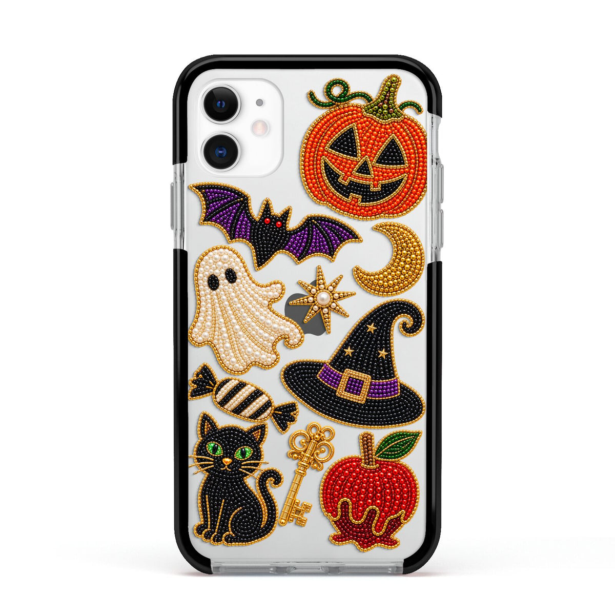 Midnight Mischief Charms Apple iPhone 11 in White with Black Impact Case