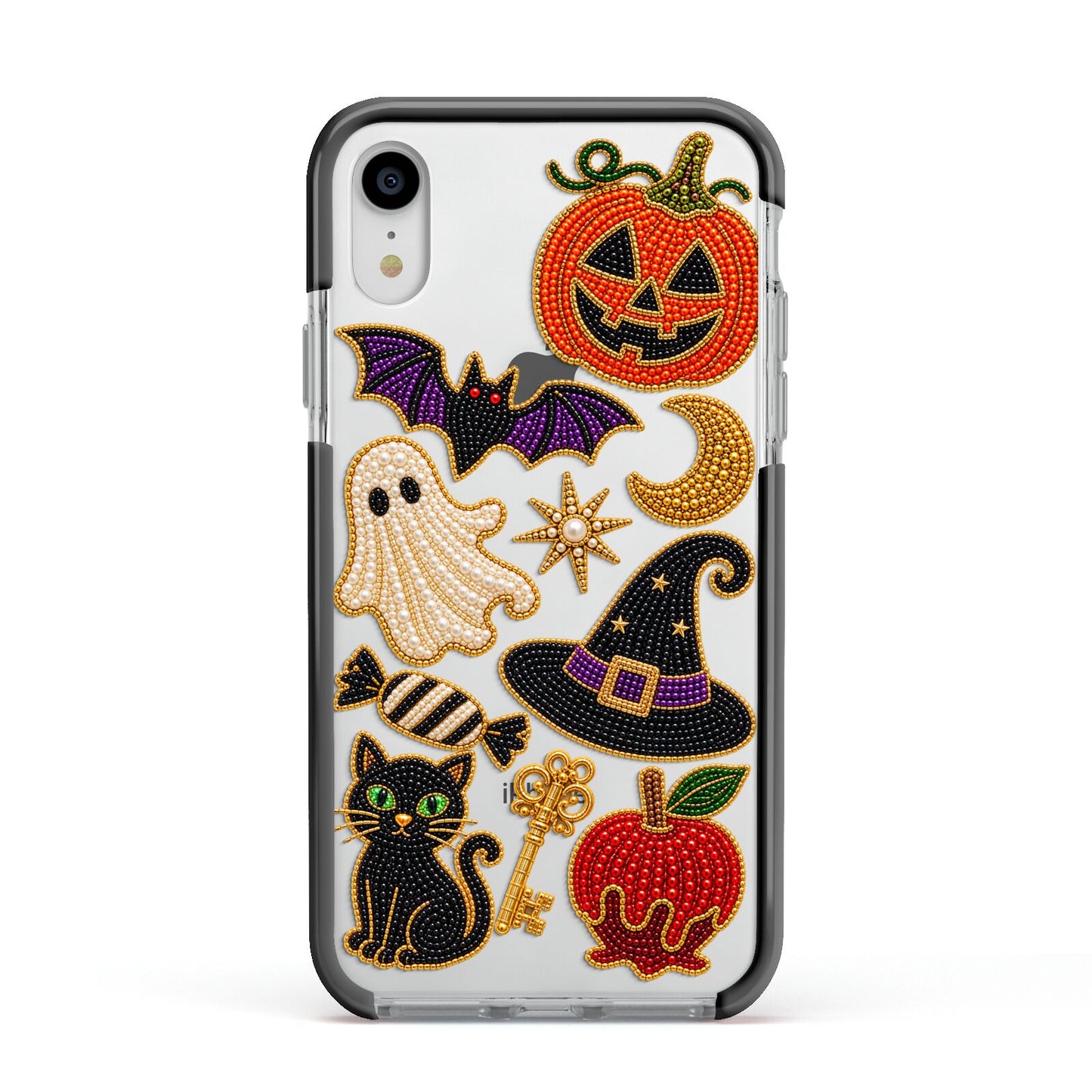 Midnight Mischief Charms Apple iPhone XR Impact Case Black Edge on Silver Phone