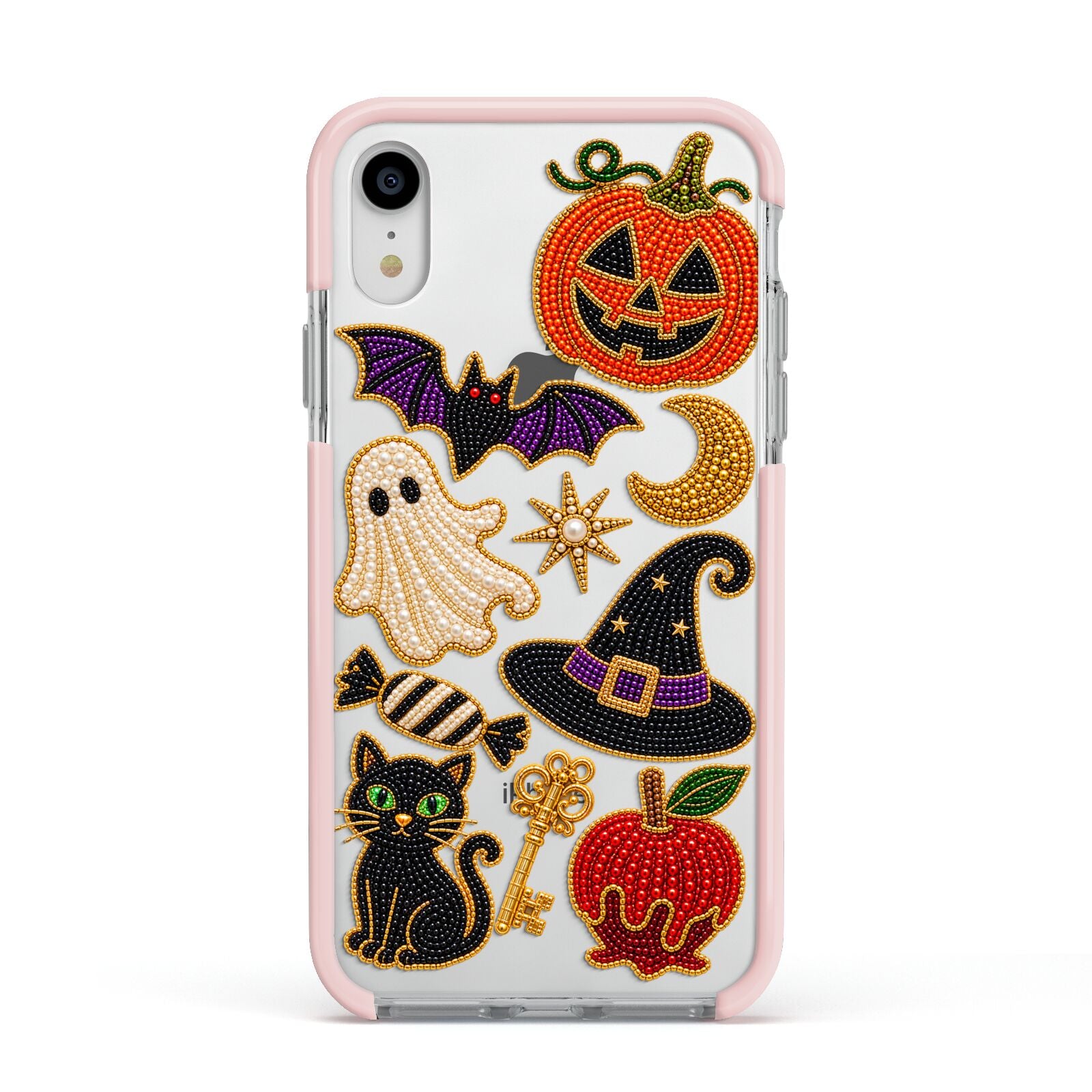 Midnight Mischief Charms Apple iPhone XR Impact Case Pink Edge on Silver Phone