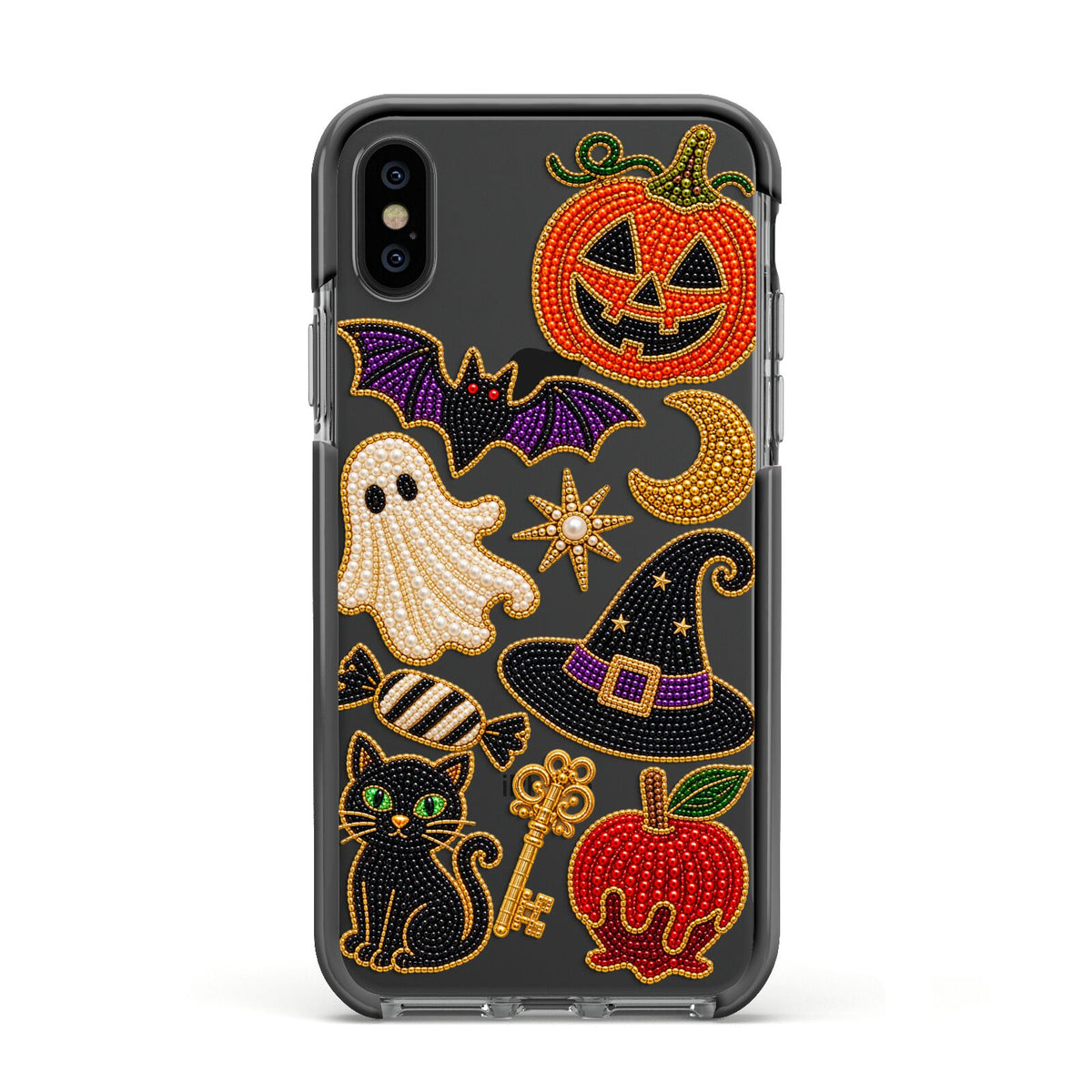 Midnight Mischief Charms Apple iPhone Xs Impact Case Black Edge on Black Phone