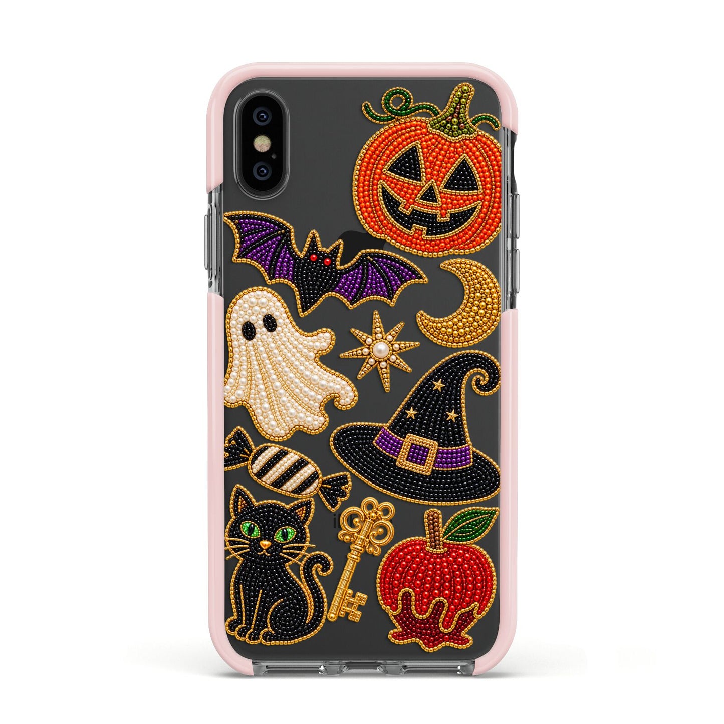 Midnight Mischief Charms Apple iPhone Xs Impact Case Pink Edge on Black Phone
