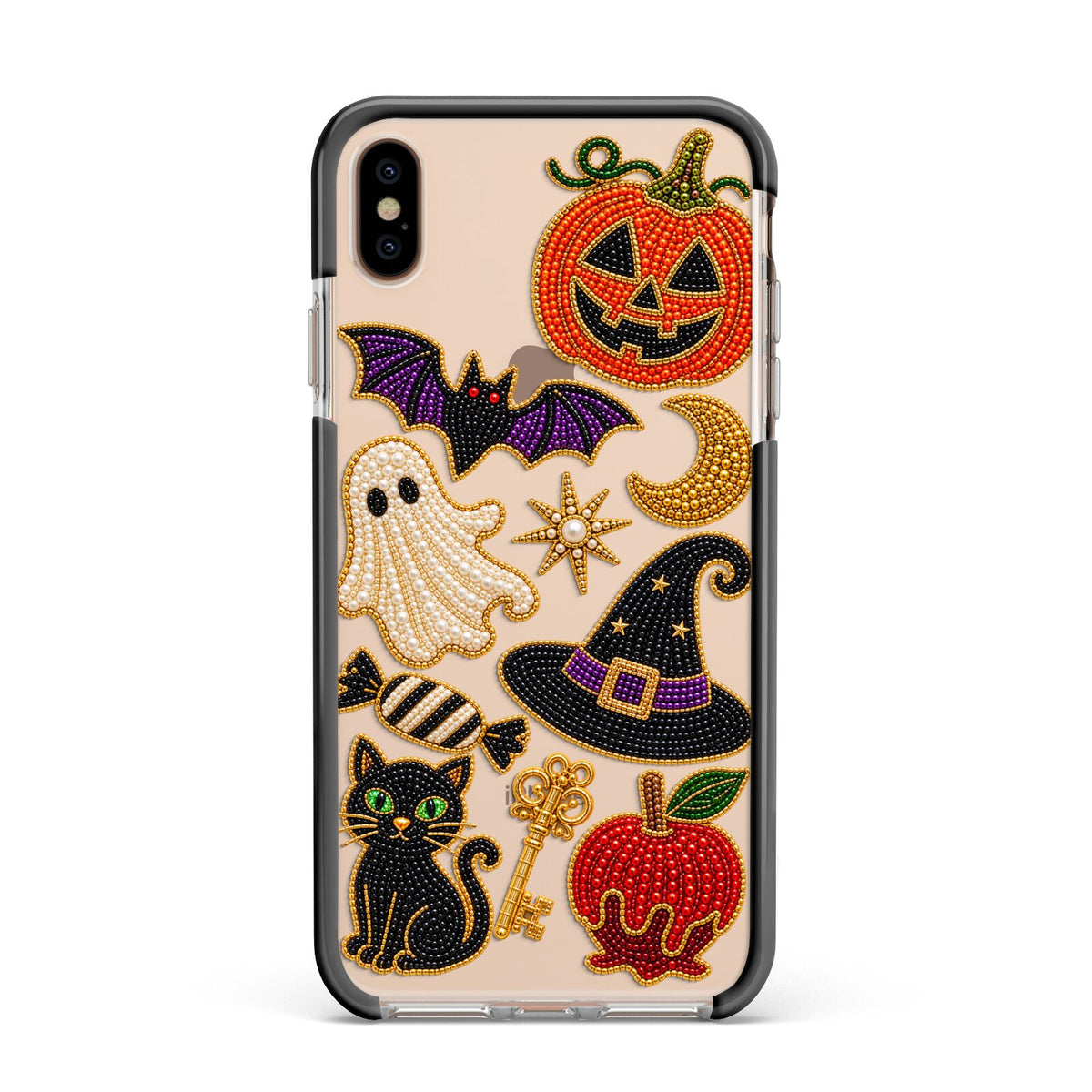 Midnight Mischief Charms Apple iPhone Xs Max Impact Case Black Edge on Gold Phone