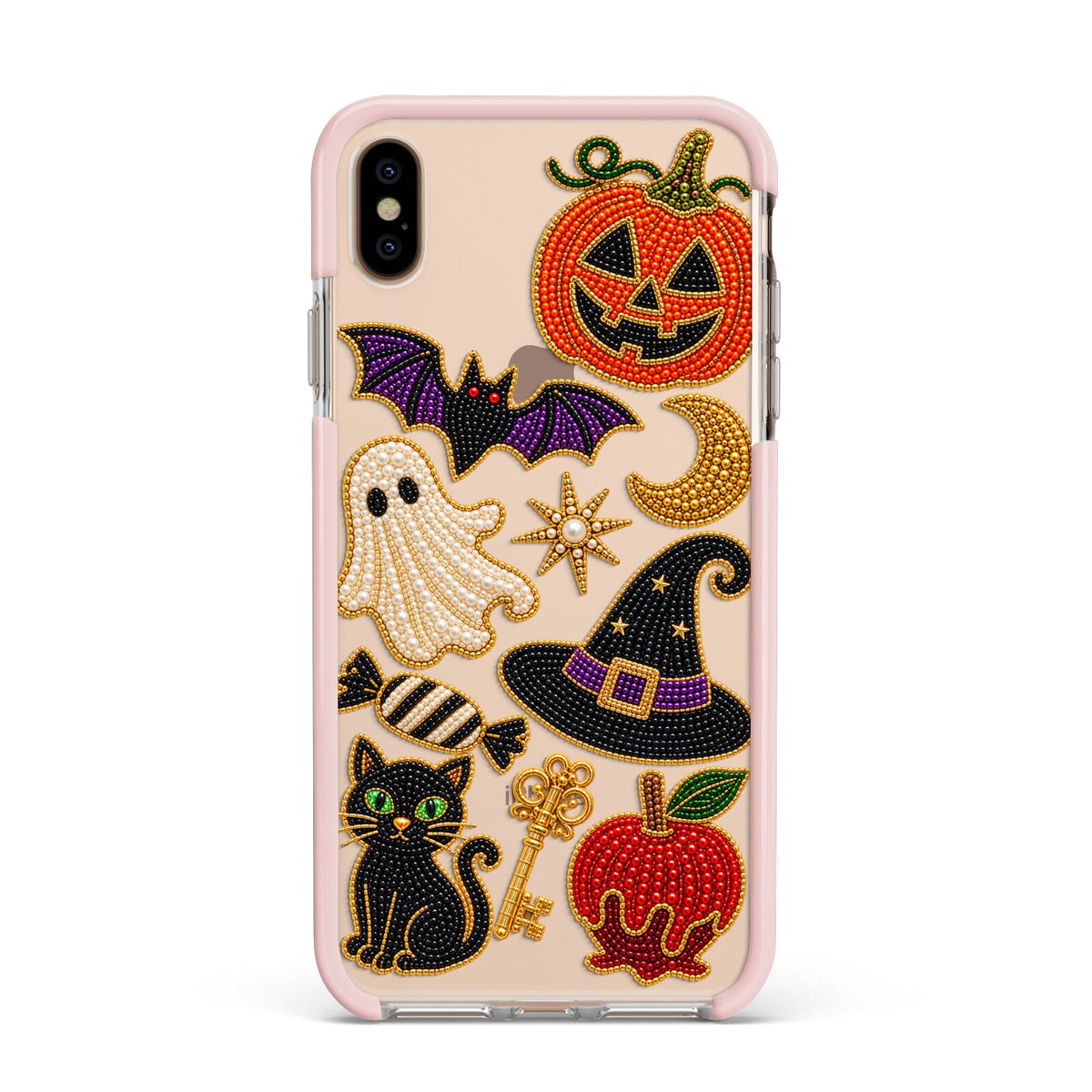 Midnight Mischief Charms Apple iPhone Xs Max Impact Case Pink Edge on Gold Phone