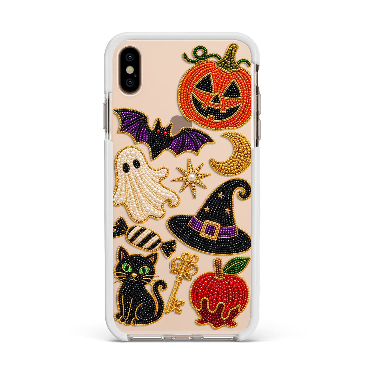 Midnight Mischief Charms Apple iPhone Xs Max Impact Case White Edge on Gold Phone