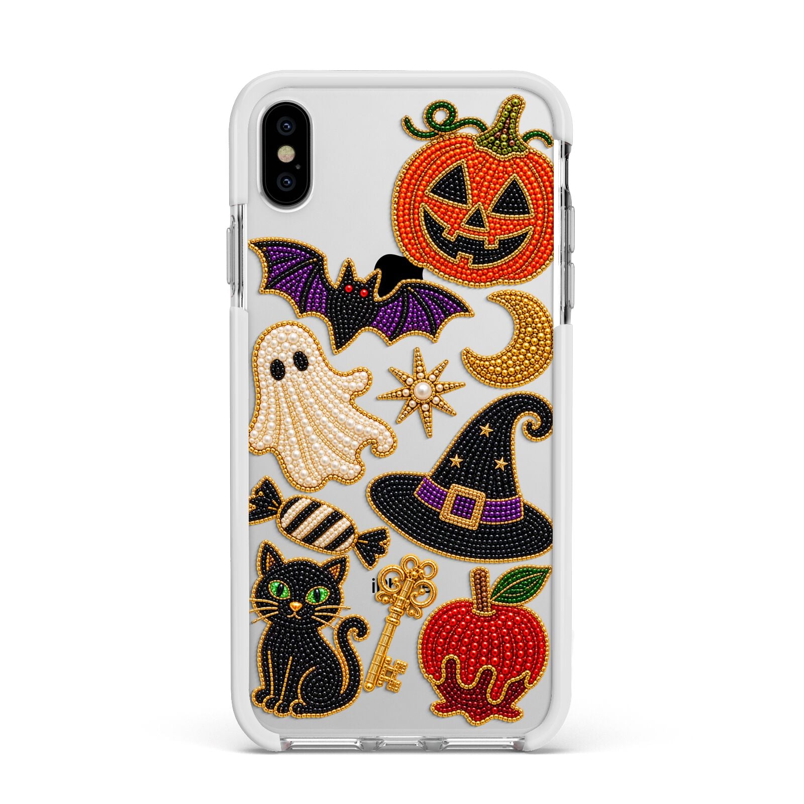 Midnight Mischief Charms Apple iPhone Xs Max Impact Case White Edge on Silver Phone