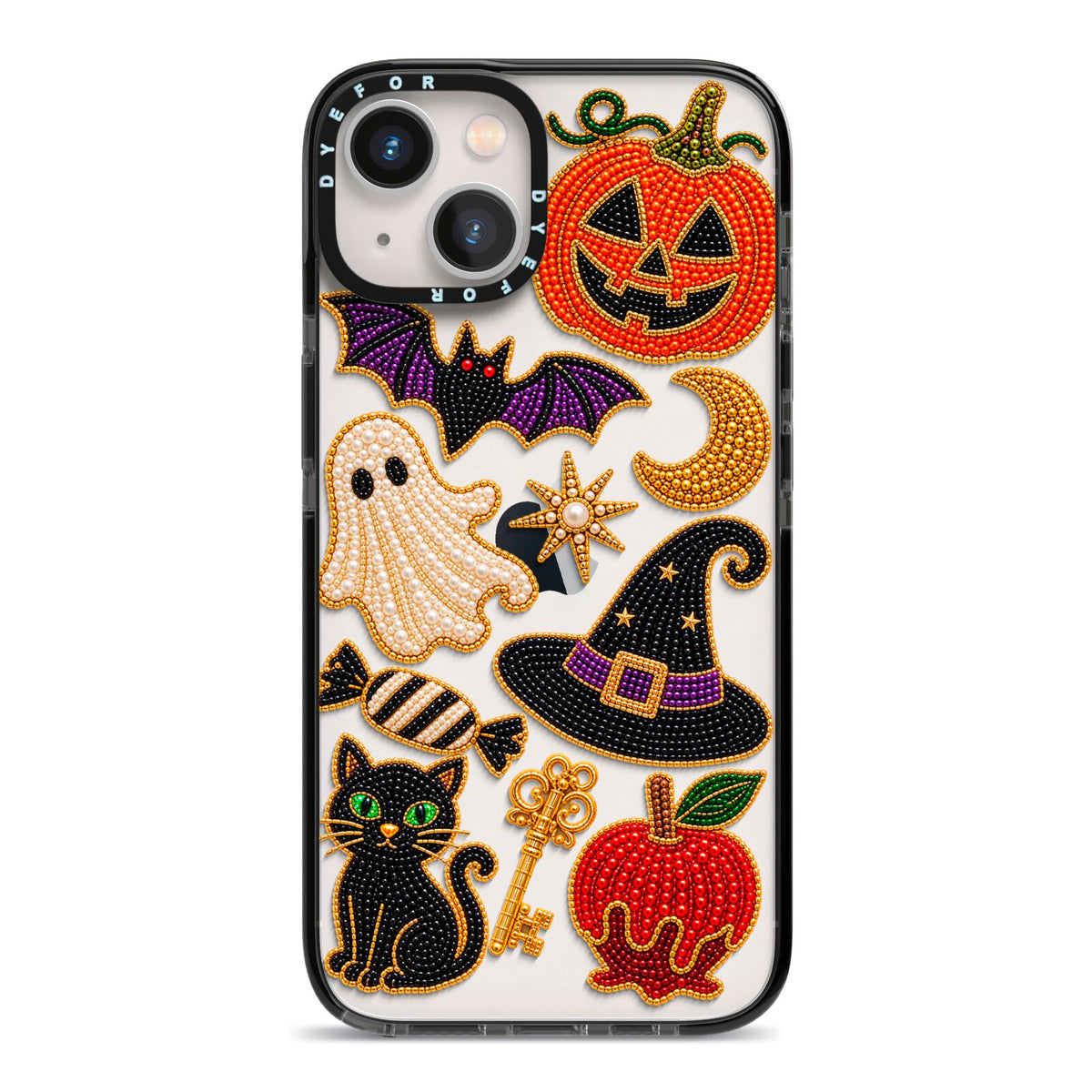 Midnight Mischief Charms iPhone 13 Black Impact Case on Silver phone
