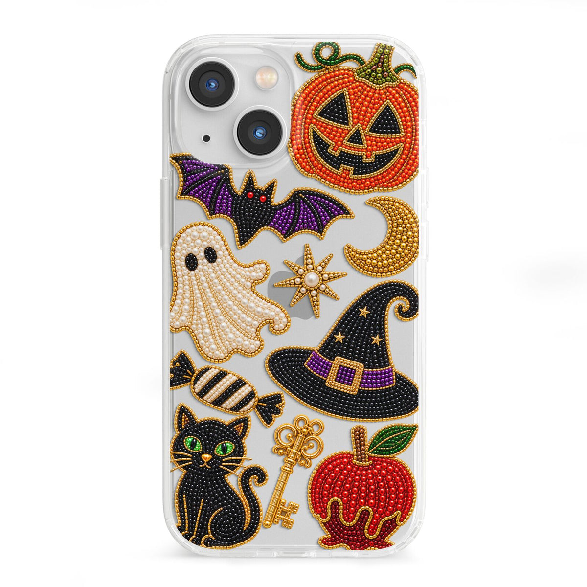 Midnight Mischief Charms iPhone 13 Mini Clear Bumper Case