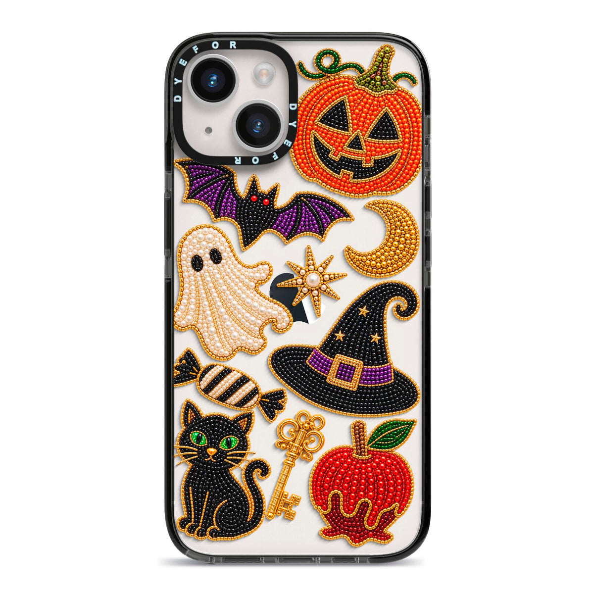 Midnight Mischief Charms iPhone 14 Black Impact Case on Silver phone