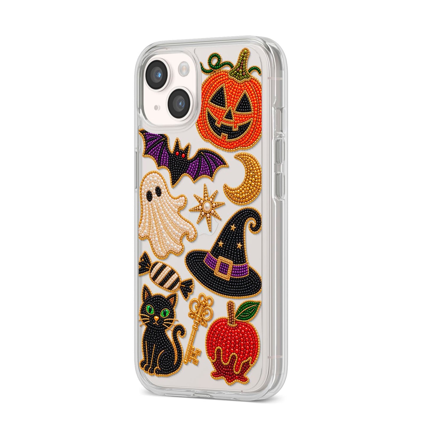 Midnight Mischief Charms iPhone 14 Clear Tough Case Starlight Angled Image