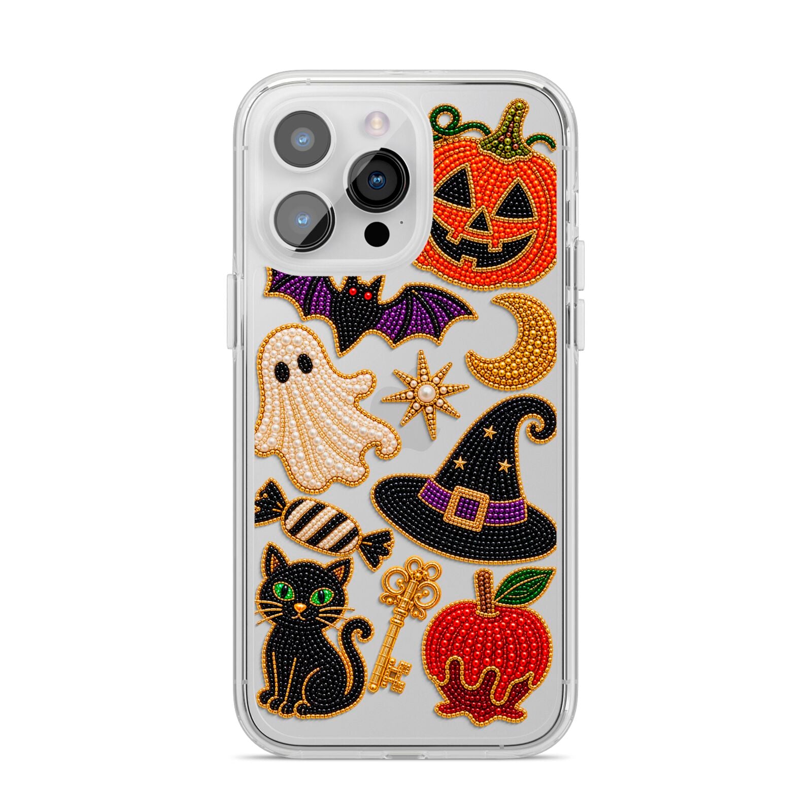 Midnight Mischief Charms iPhone 14 Pro Max Clear Tough Case Silver
