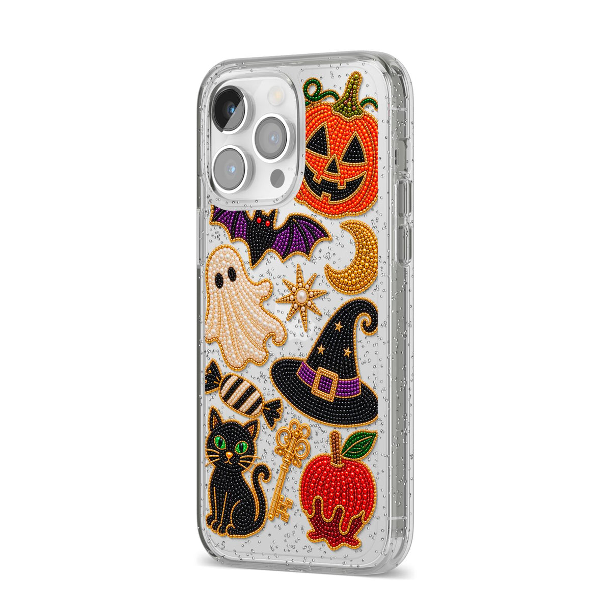 Midnight Mischief Charms iPhone 14 Pro Max Glitter Tough Case Silver Angled Image