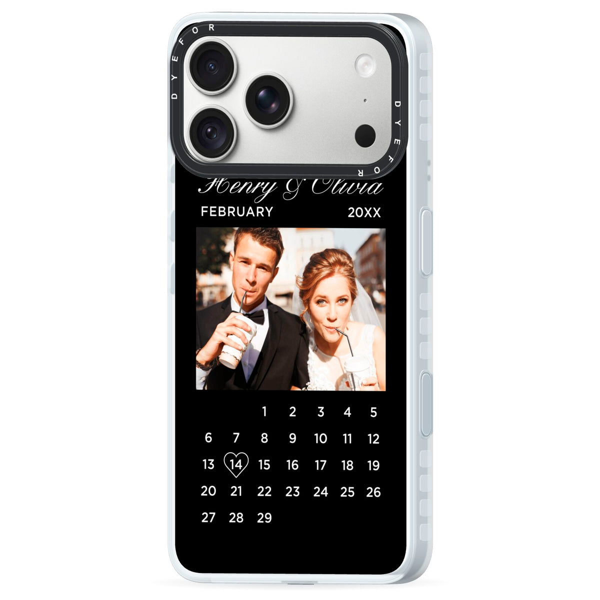 Milestone Date Personalised Photo iPhone 18 Pro Black Impact Pre order Case Side Angle on Silver phone