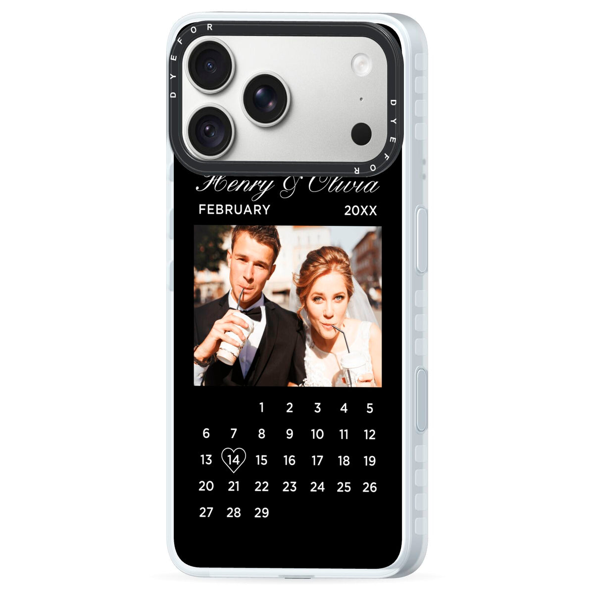 Milestone Date Personalised Photo iPhone 18 Pro Max Black Impact Pre order Case Side Angle on Silver phone