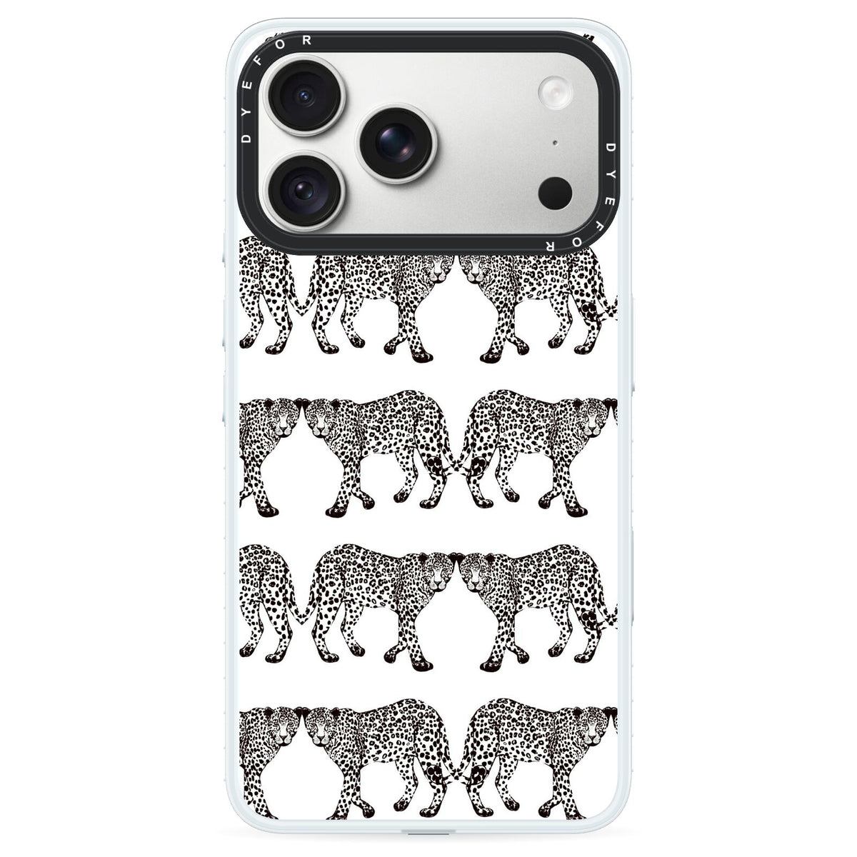 Monochrome Mirrored Leopard Print iPhone 18 Pro Black Impact Pre order Case on Silver phone