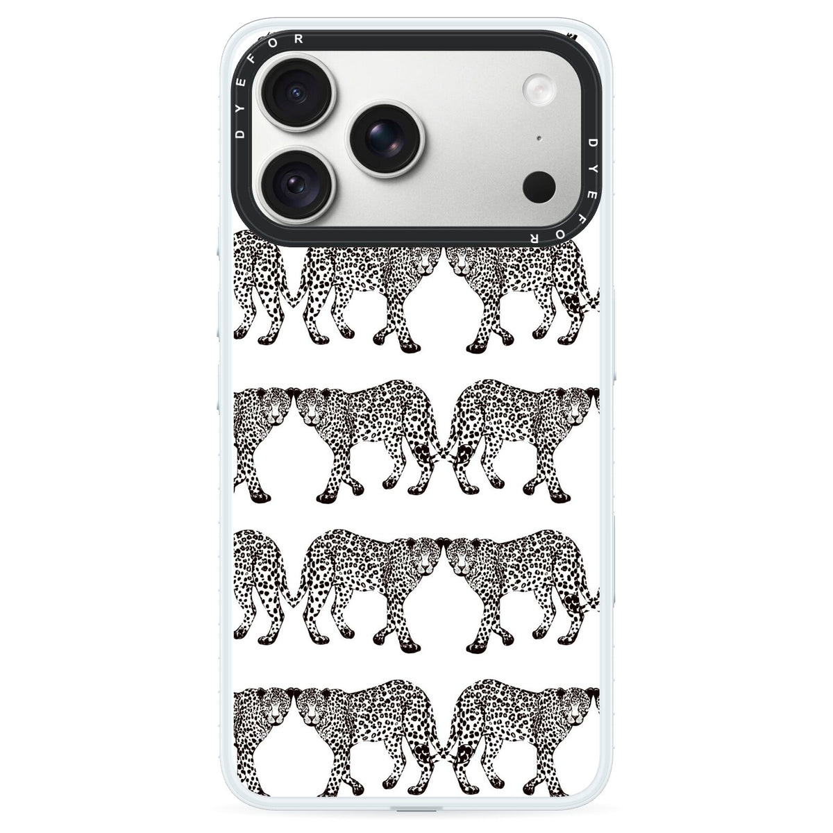 Monochrome Mirrored Leopard Print iPhone 18 Pro Max Black Impact Pre order Case on Silver phone