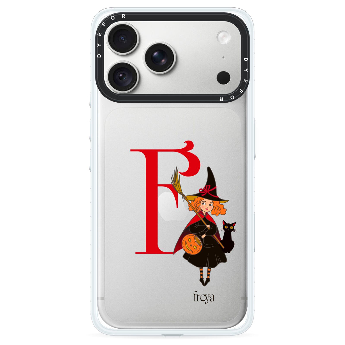 Monogram Witch iPhone 18 Pro Black Impact Pre order Case on Silver phone