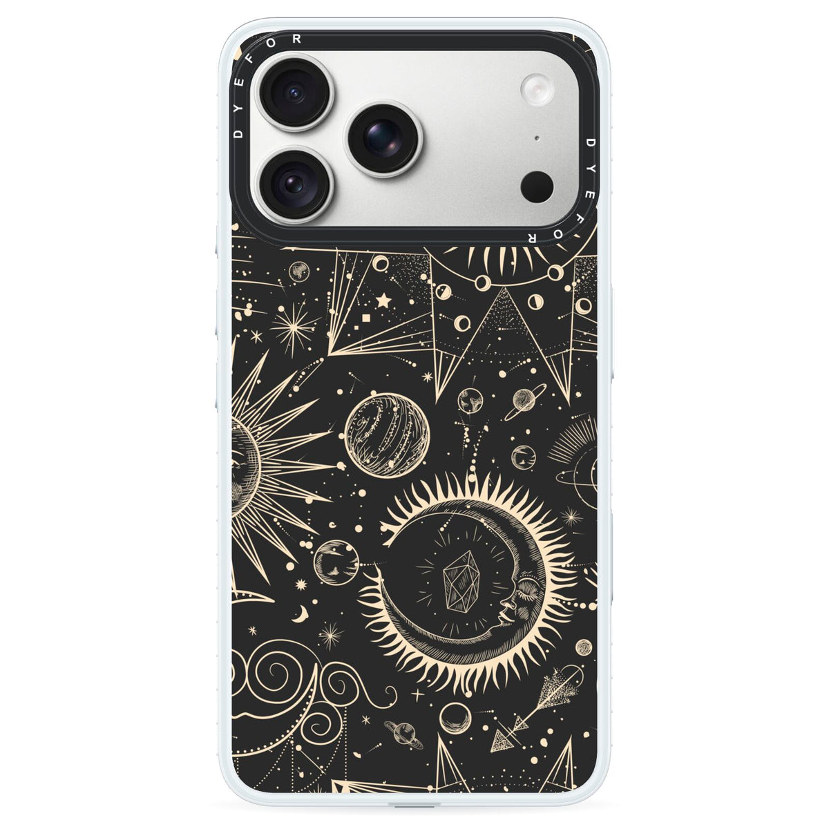 Moon Phases iPhone 18 Pro Black Impact Pre order Case on Silver phone