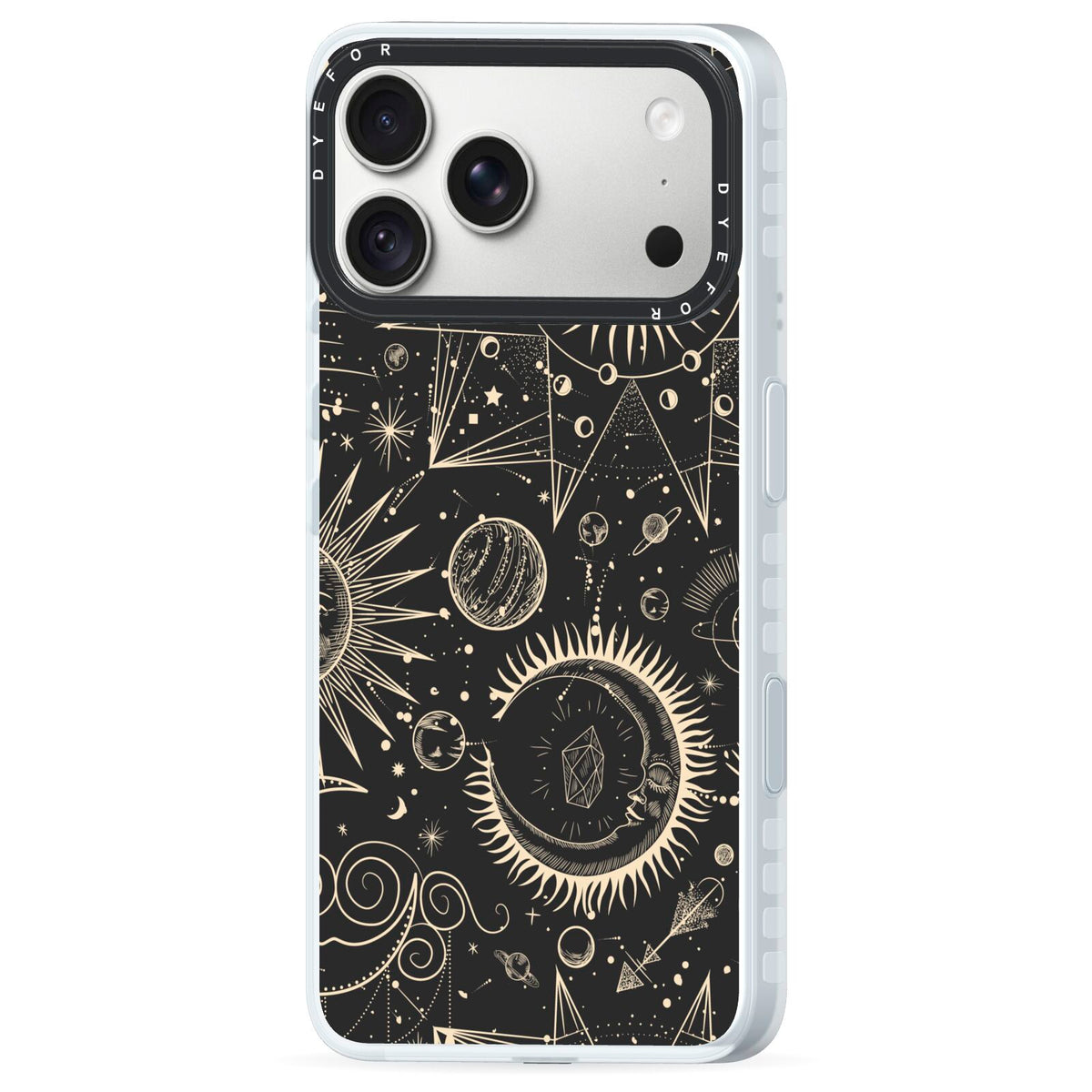 Moon Phases iPhone 18 Pro Max Black Impact Pre order Case Side Angle on Silver phone